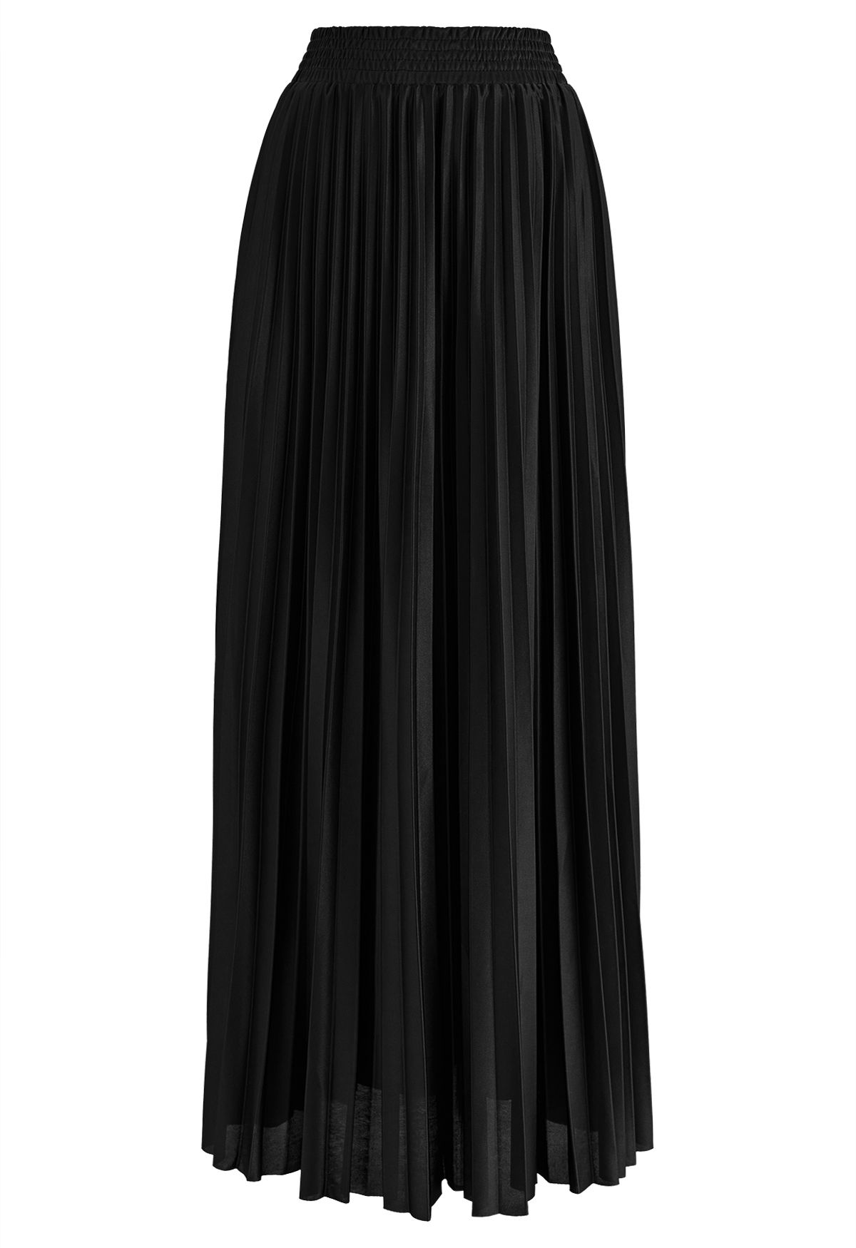 Glossy Pleated Maxi Skirt in Black