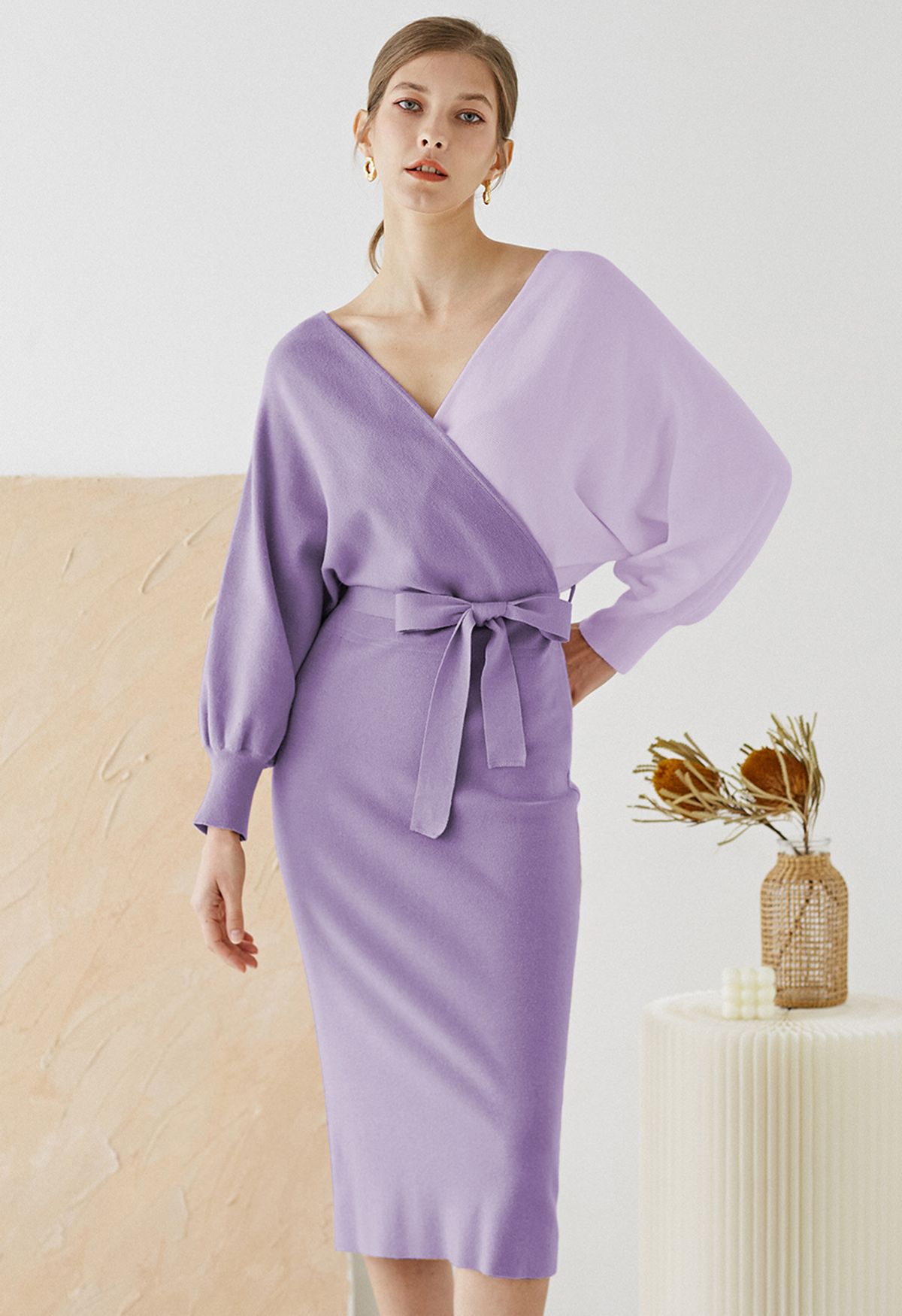 two tone wrap dress