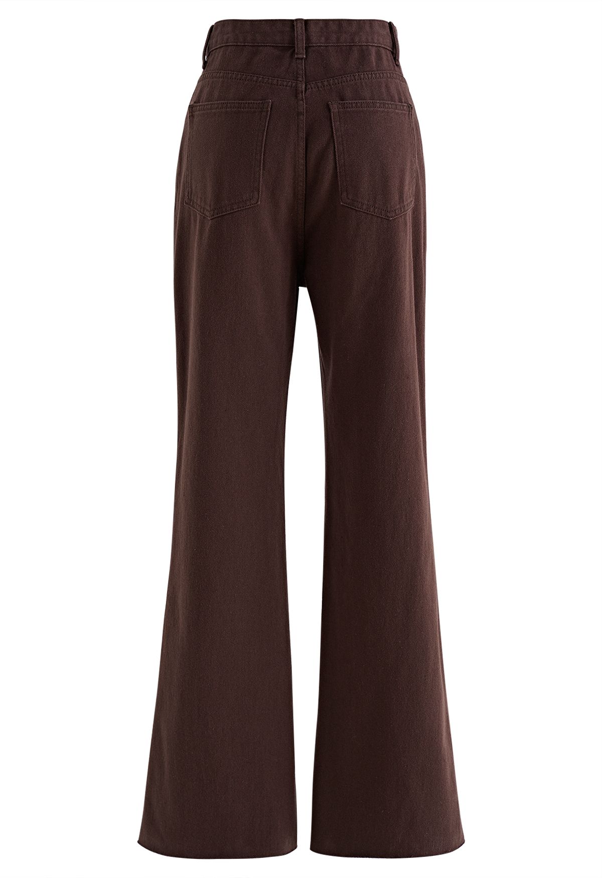 Classic Pocket Frayed Detail Flare Jeans in Brown