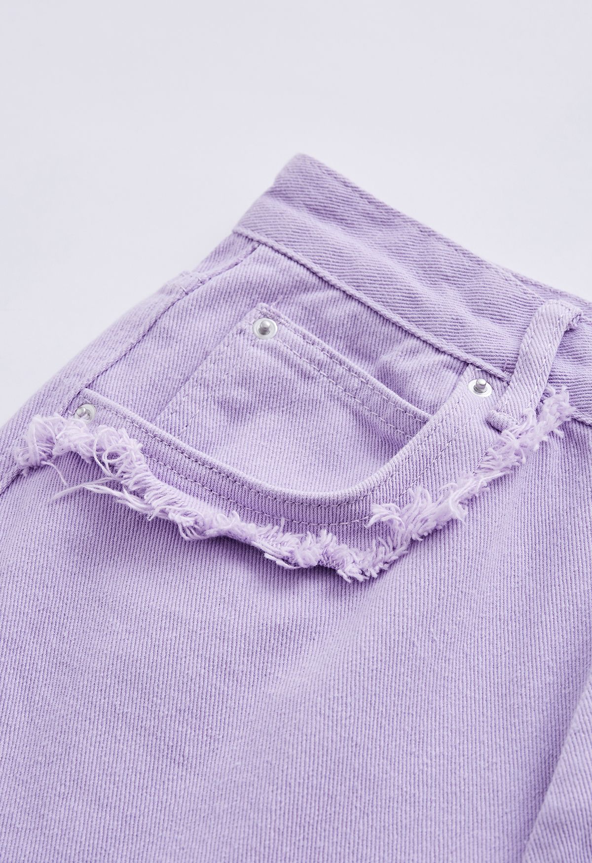 Classic Pocket Frayed Detail Flare Jeans in Lilac