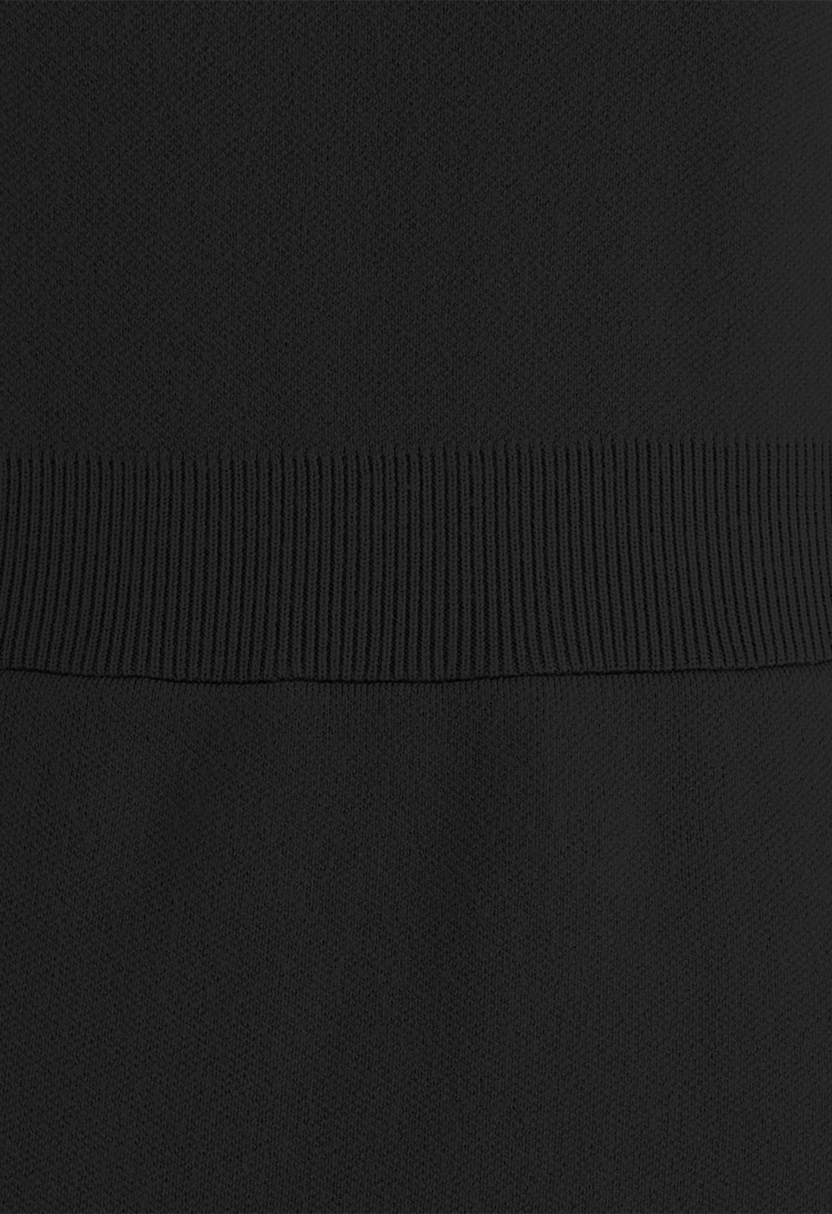 Mock Neck Cross Hem Knit Midi Dress in Black