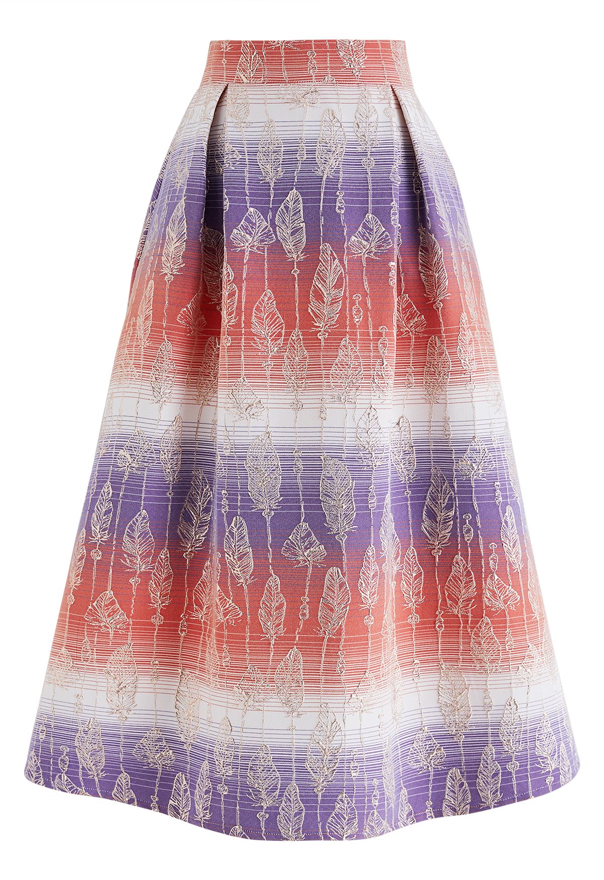 Falling Leaves Jacquard A-Line Midi Skirt in Lilac