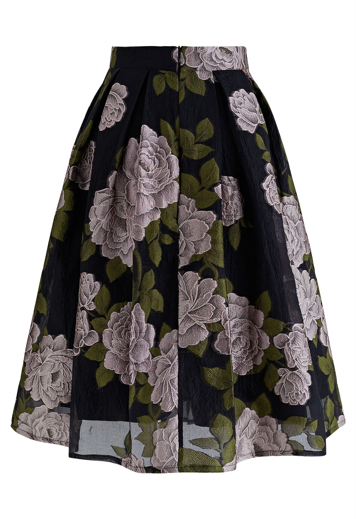 Peony Jacquard Organza Pleated Midi Skirt