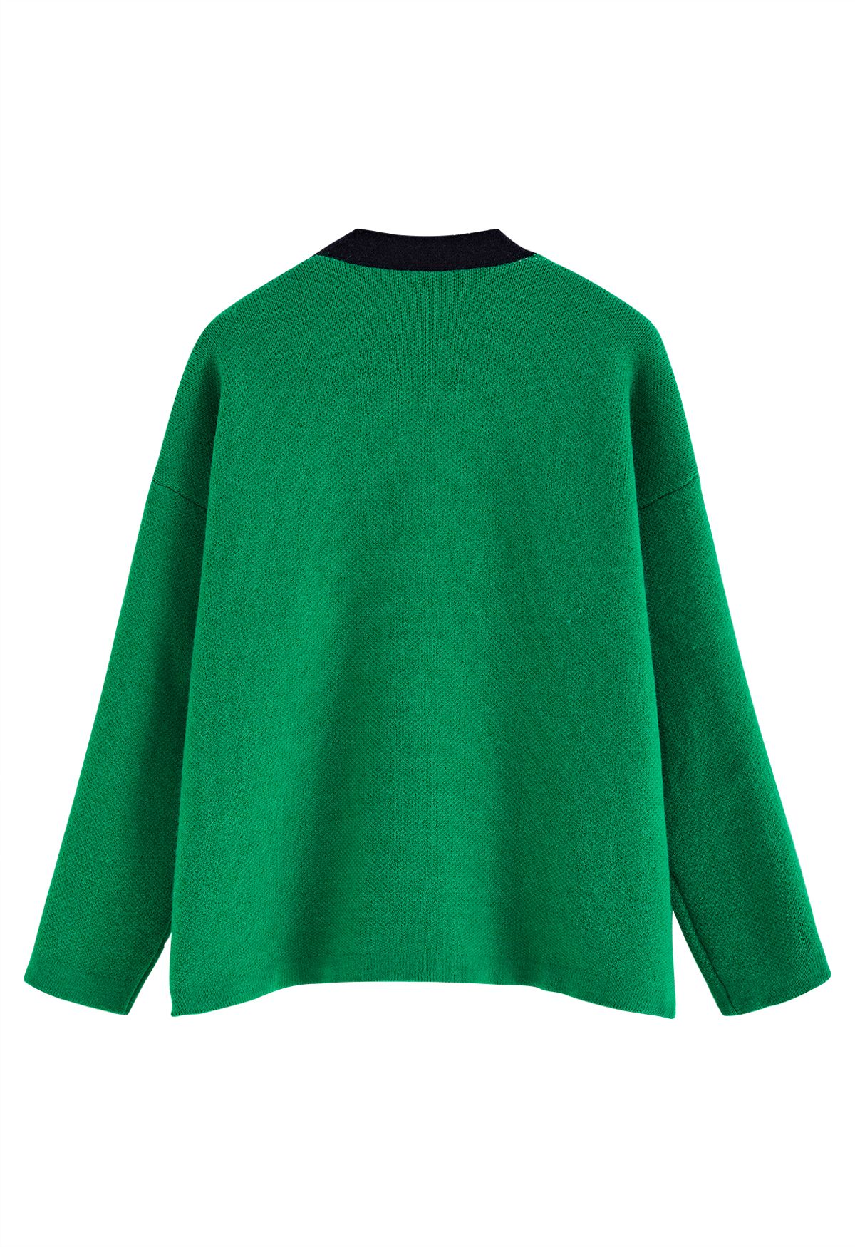 Double-Breasted Contrast Color Cardigan in Green