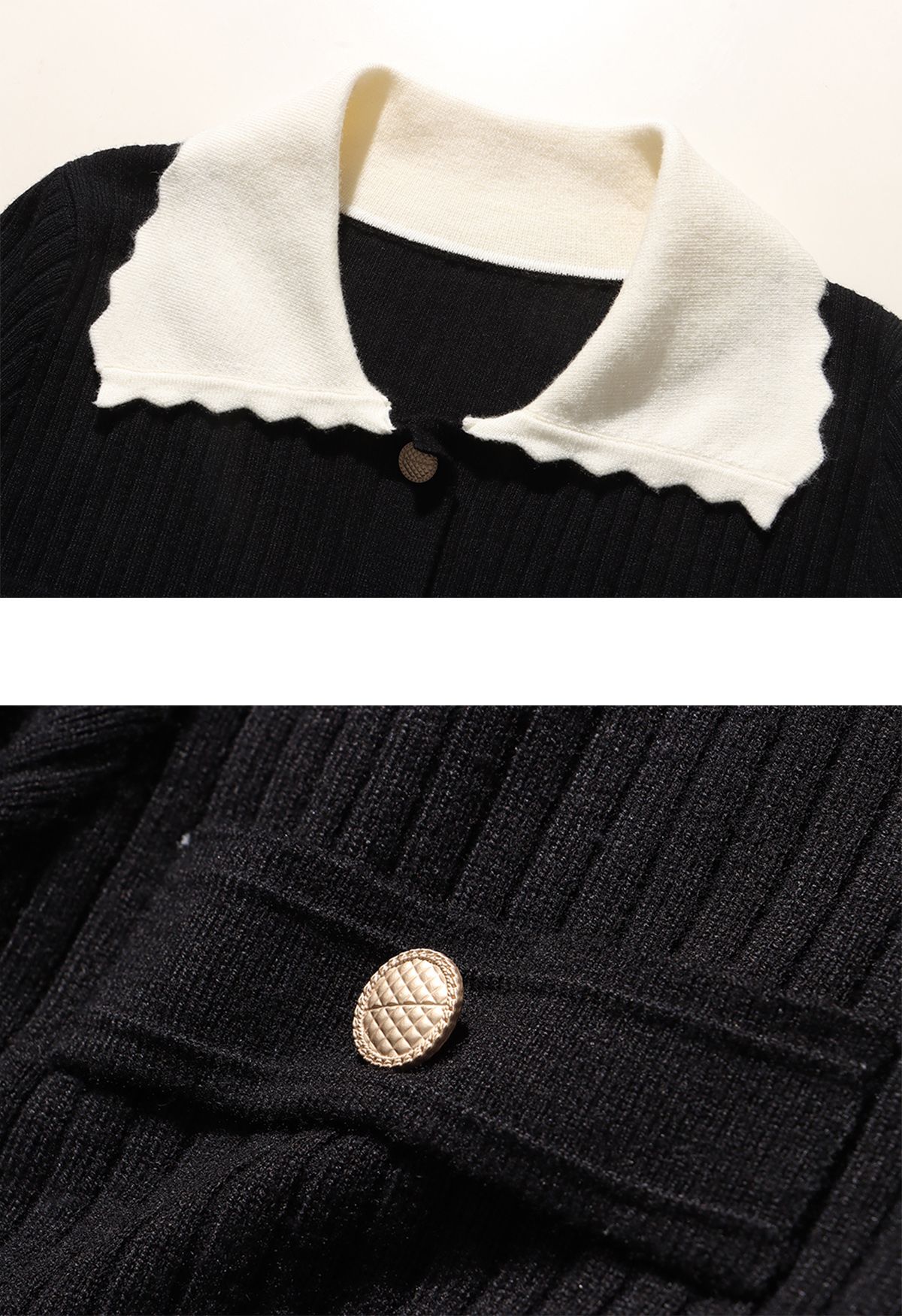 Scalloped Edge Collar Buttoned Knit Midi Dress