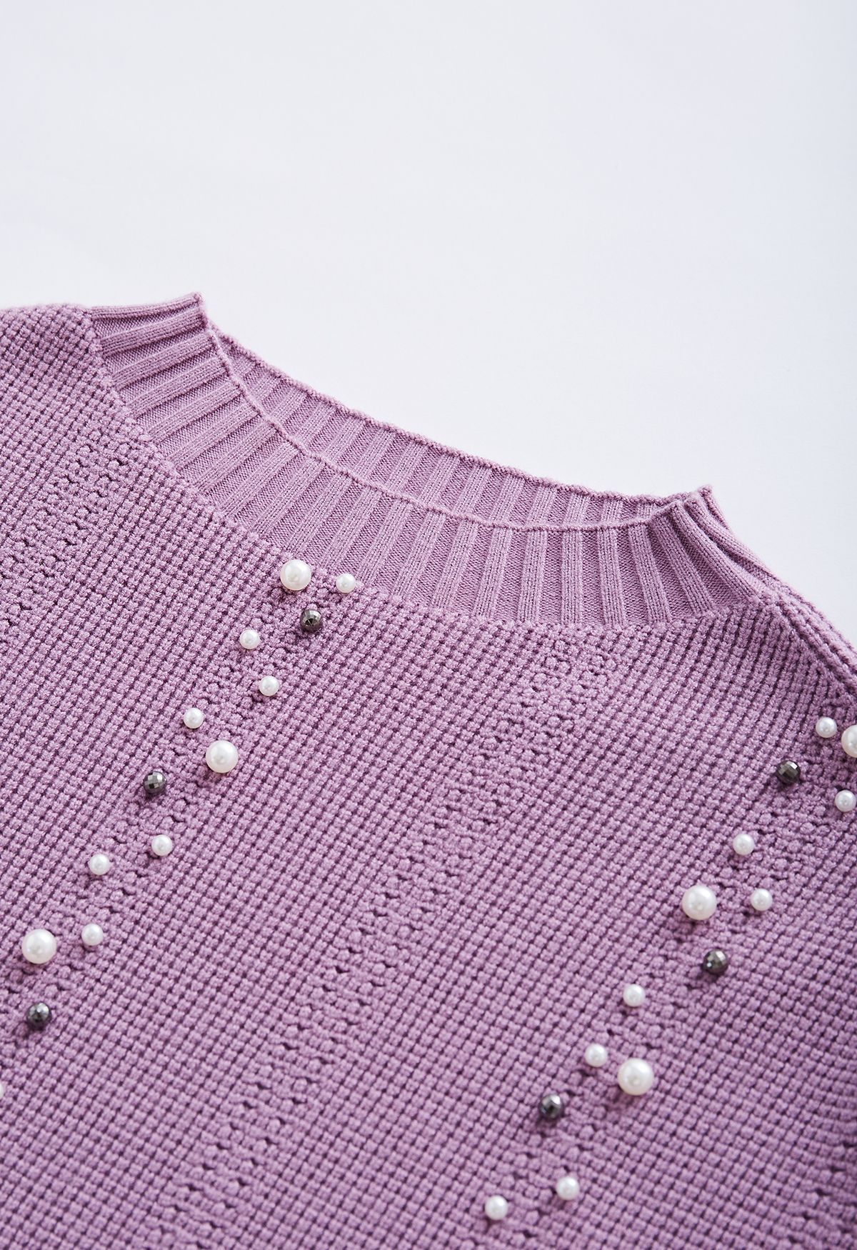 Pearl Trim Velvet Mesh Spliced Knit Twinset Dress
