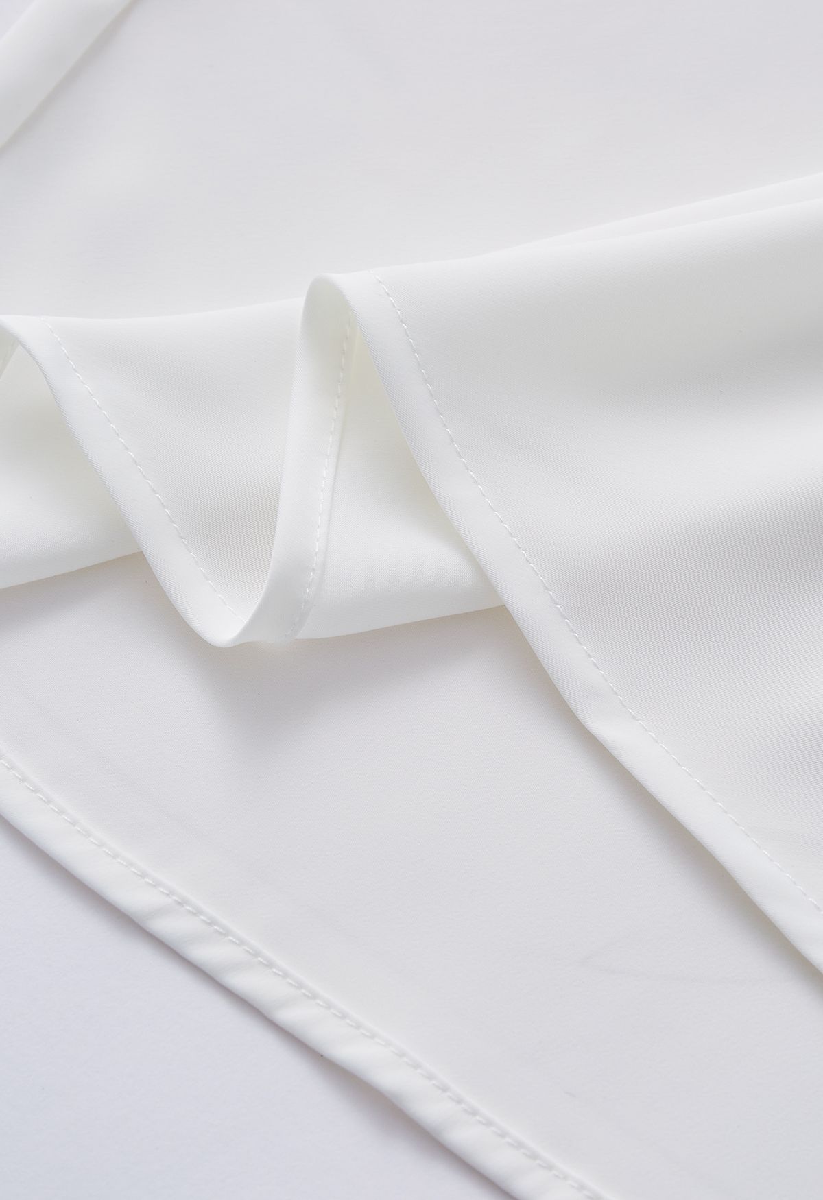 Cowl Neck Ribbon Satin Top in White