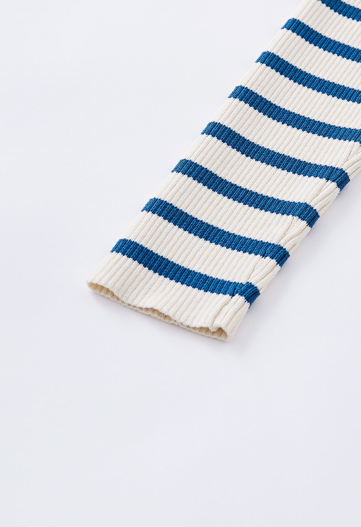 Folded Off-Shoulder Striped Knit Top in Blue