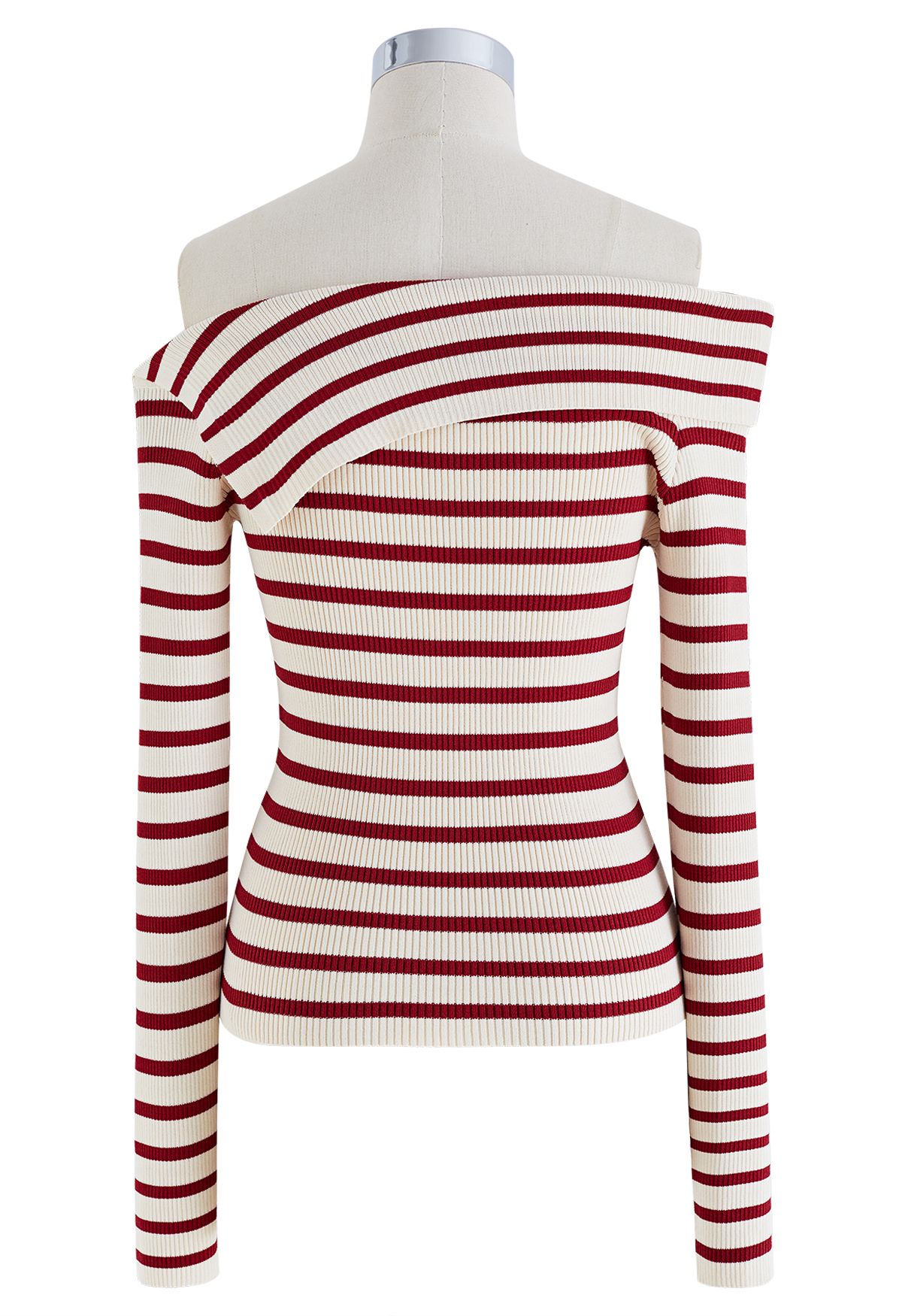 Shop Burgundy Striped Short Sleeve Off Shoulder Top