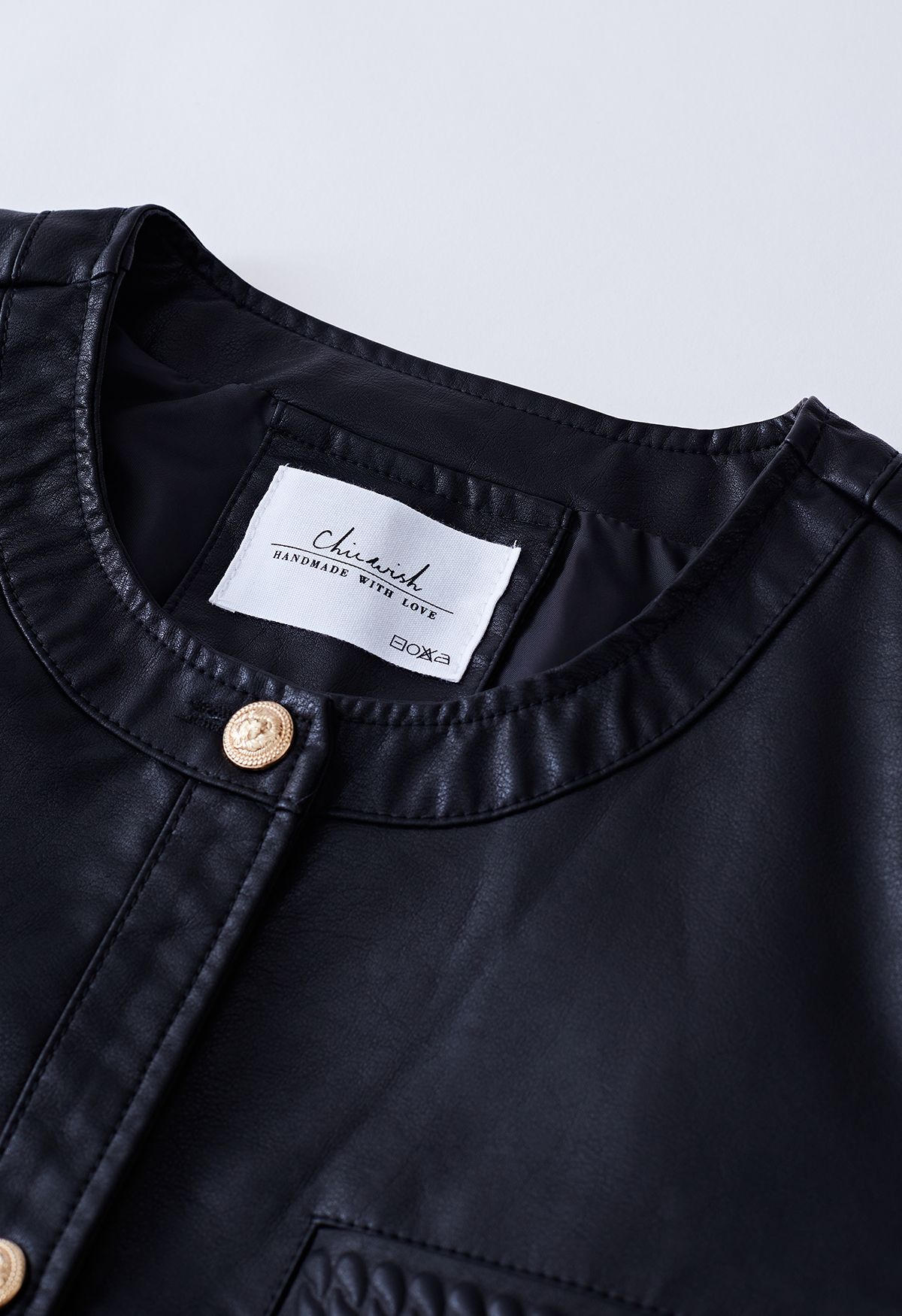 Welt Pocket Trim Faux Leather Jacket in Black