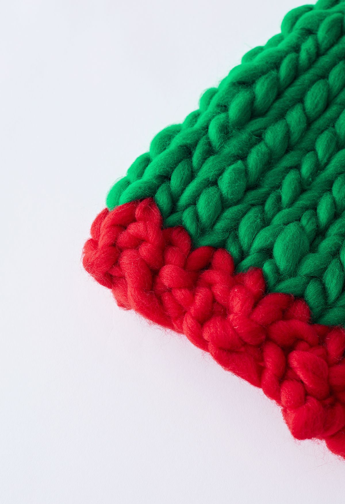Color Block Braided Hand-Knit Pom-Pom Christmas Hat