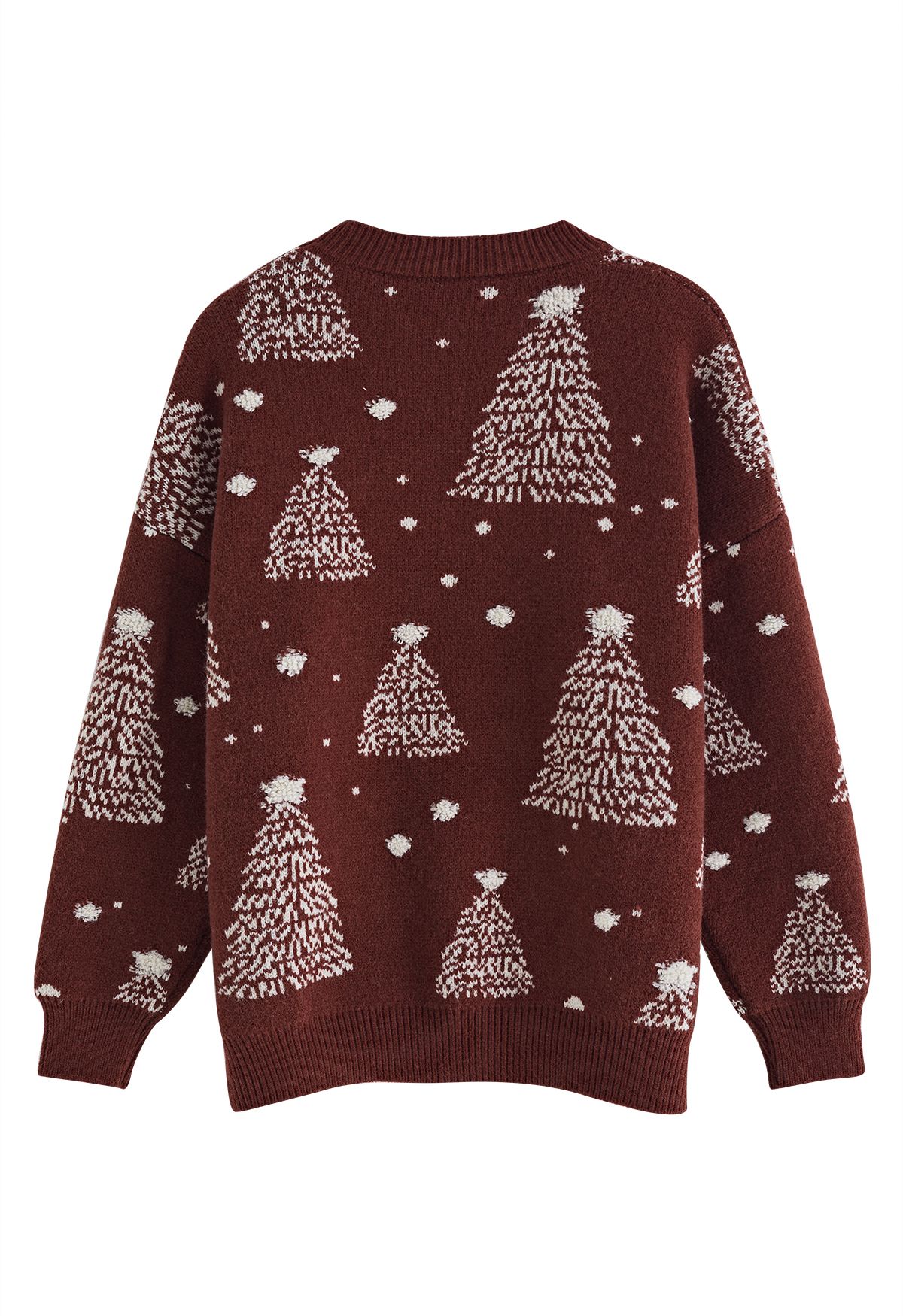 Christmas Tree Pattern Jacquard Knit Sweater in Burgundy
