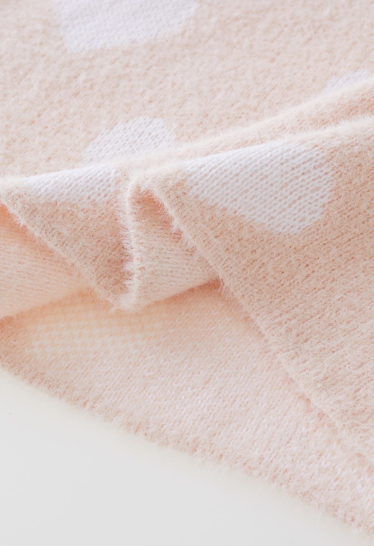 Fuzzy Contrast Heart Knit Sweater in Nude Pink