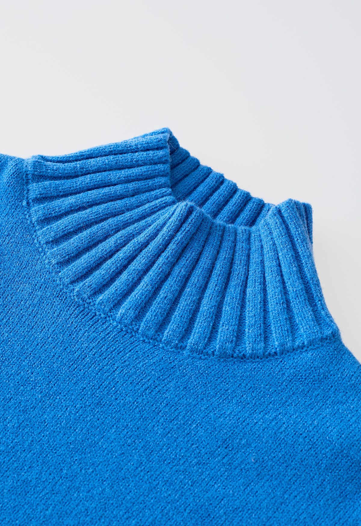 High Neck Buttoned Cuff Sweater and Knit Pants Set in Blue