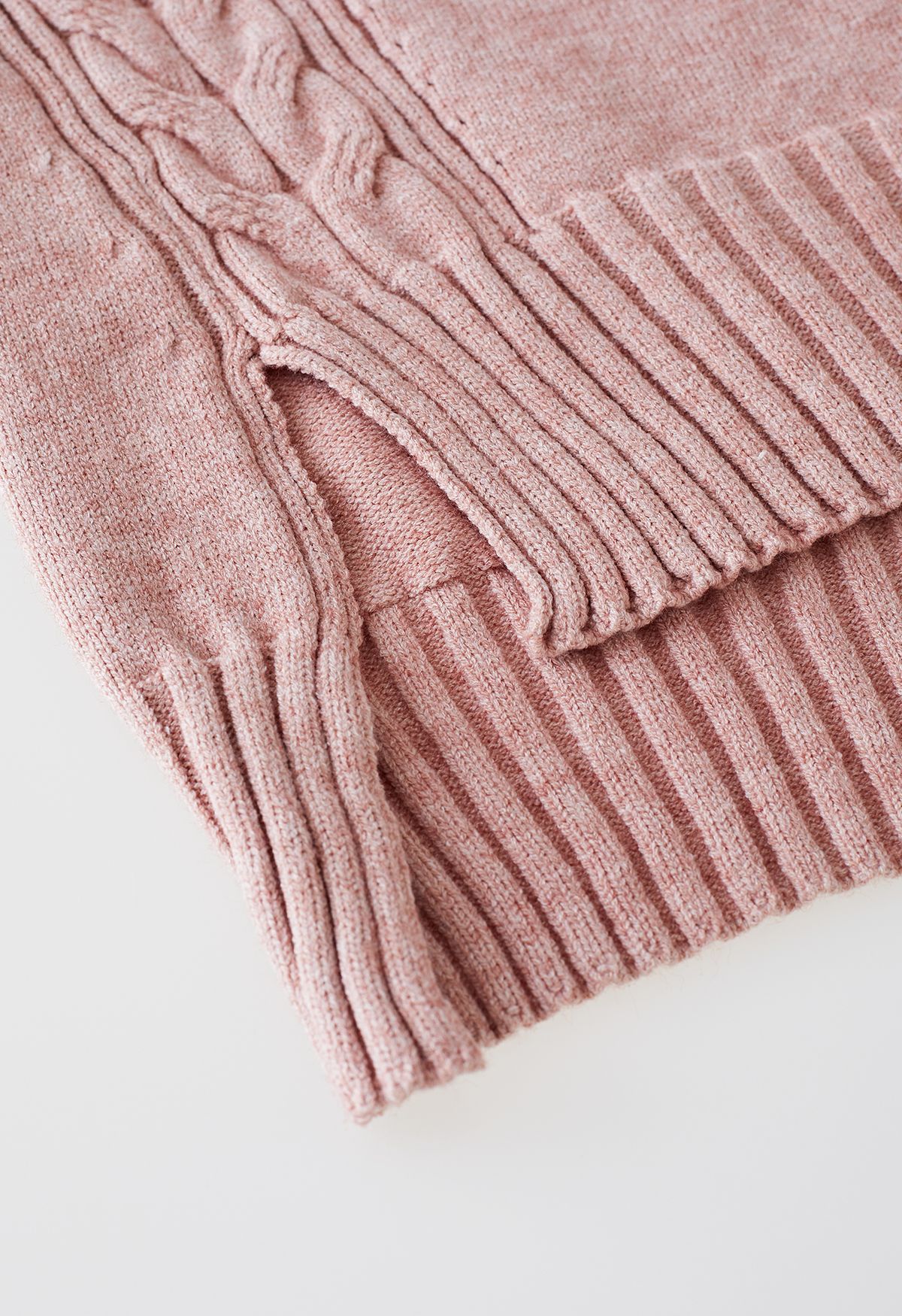 Turtleneck Hi-Lo Sweater and Knit Pants Set in Pink