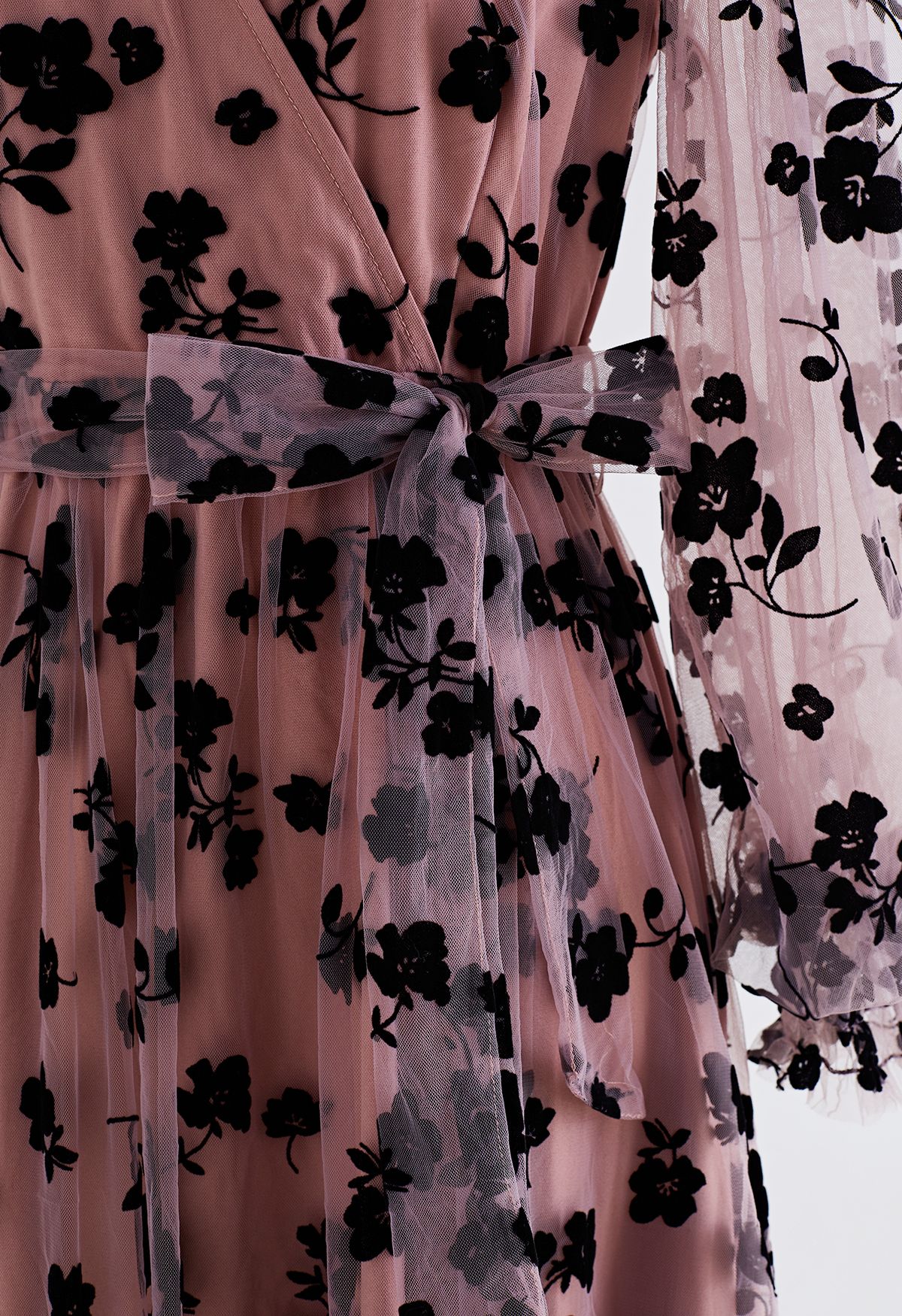 3D Posy Mesh Wrap Maxi Dress in Pink