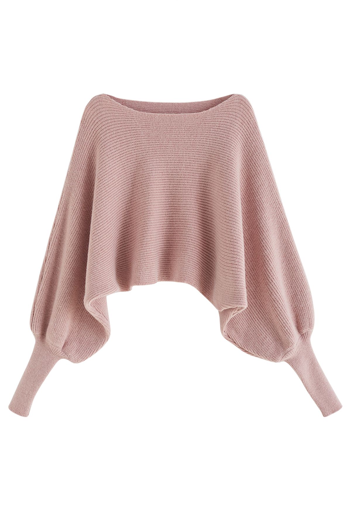 Exaggerated Bubble Sleeve Boat Neck Knit Top in Dusty Pink