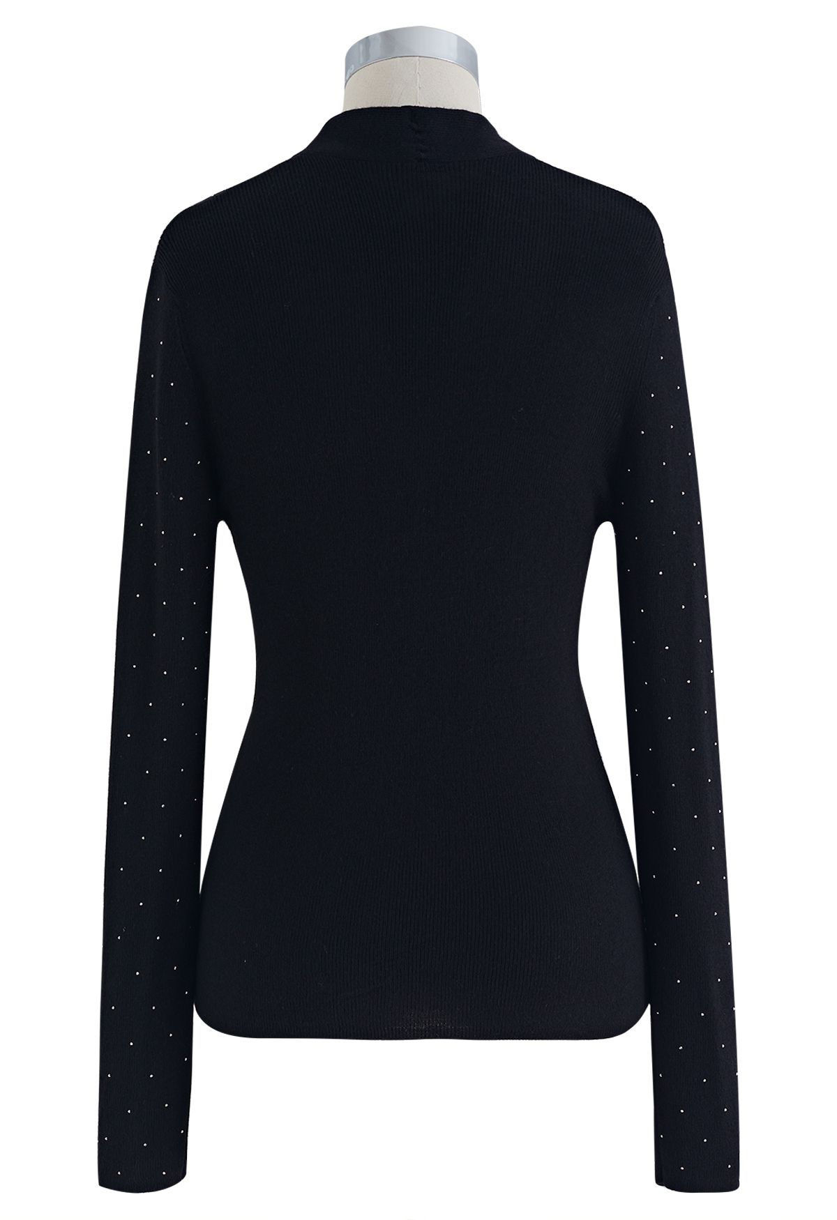 Scattered Crystal Ribbed Knit Fitted Top in Black