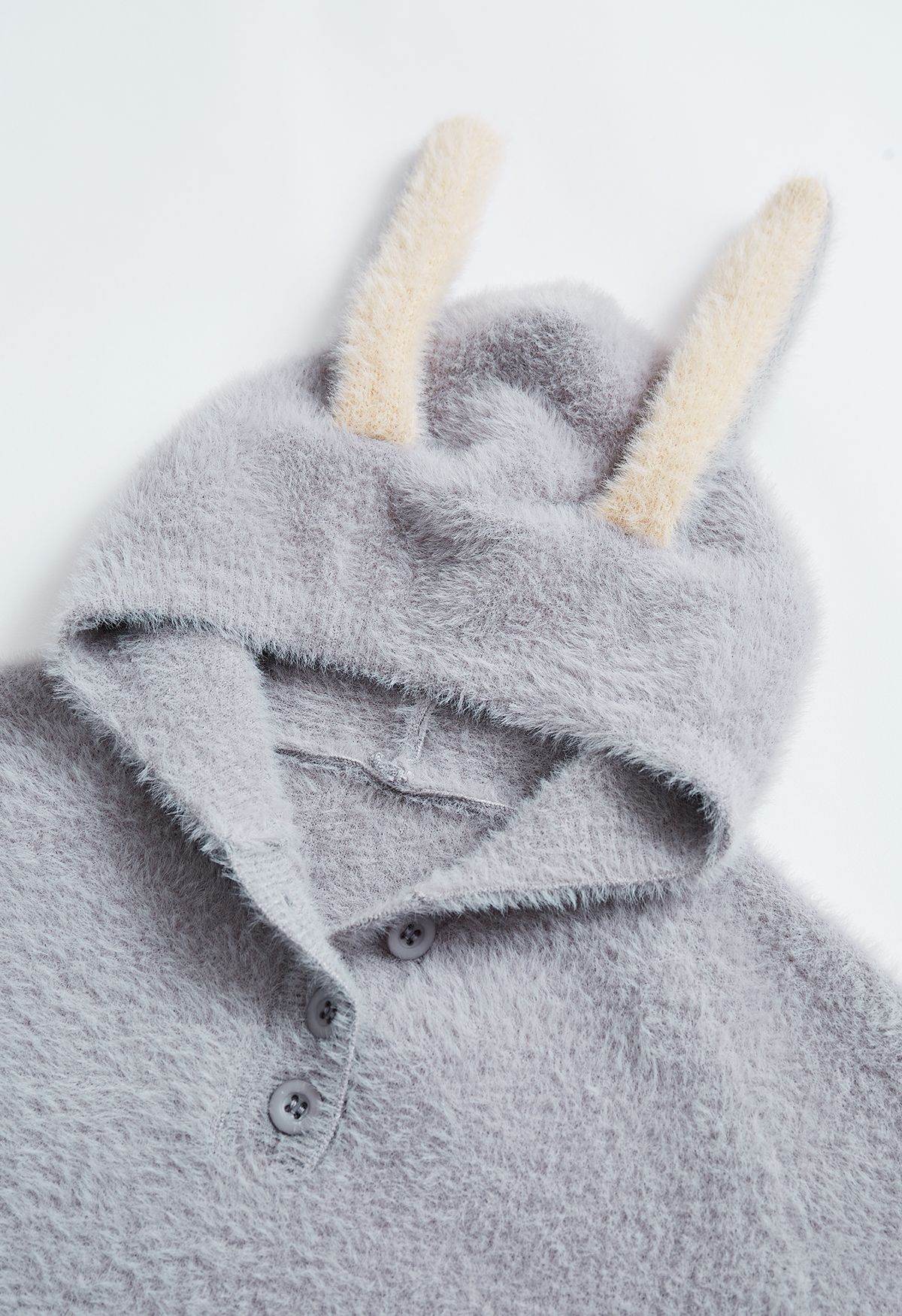 Lovely Bunny Fuzzy Knit Hooded Sweater in Grey For Kids