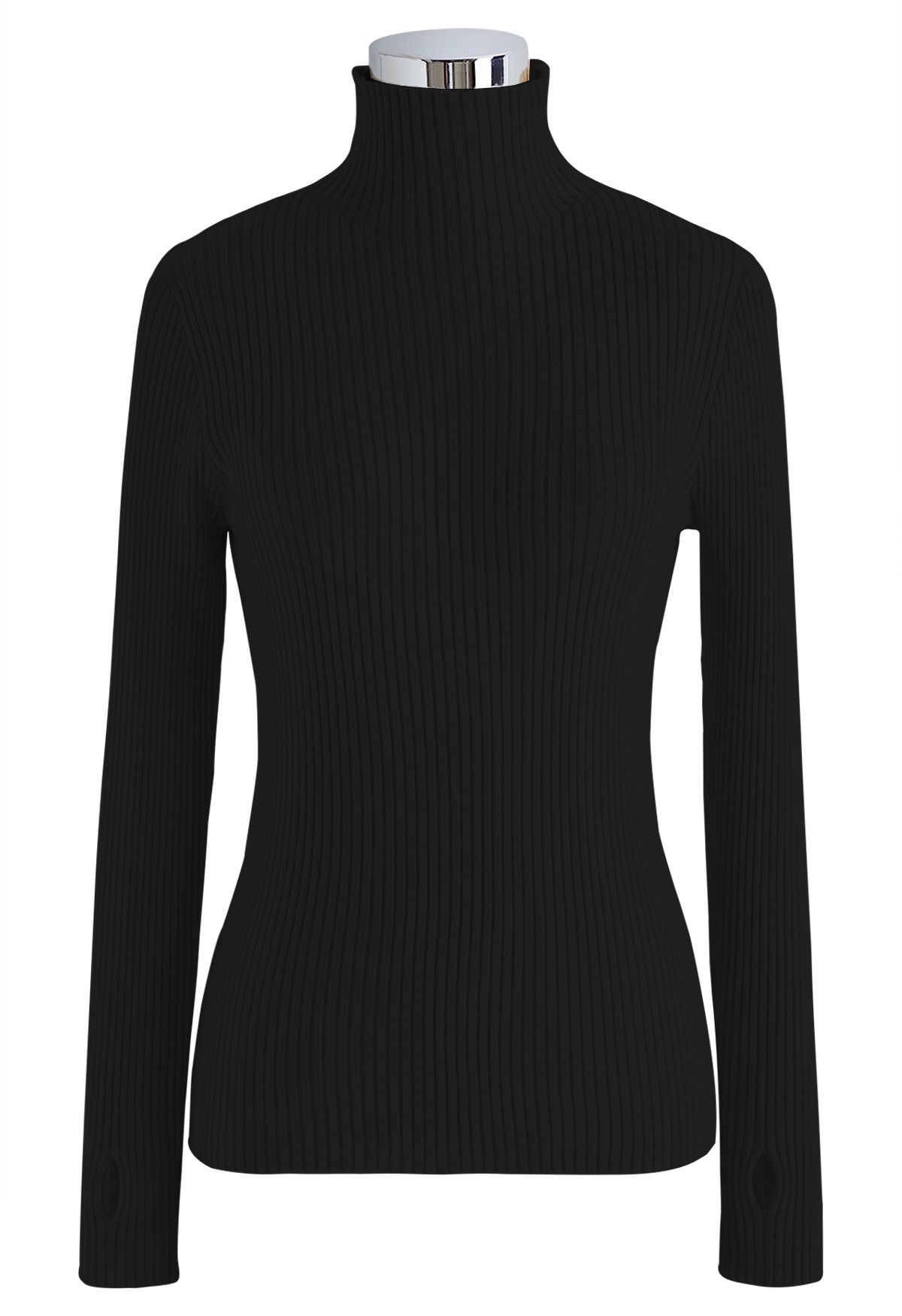 Mock Neck Ribbed Knit Twinset Top in Black