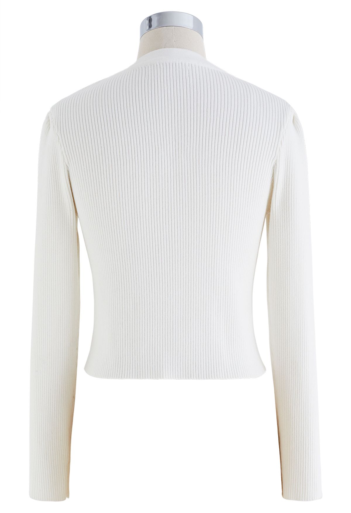 Heart-Shape Buttons Square Neck Knit Top in White
