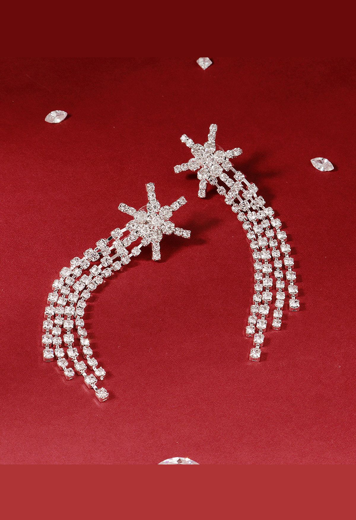 Hexagram Full Diamond Tassel Drop Earrings