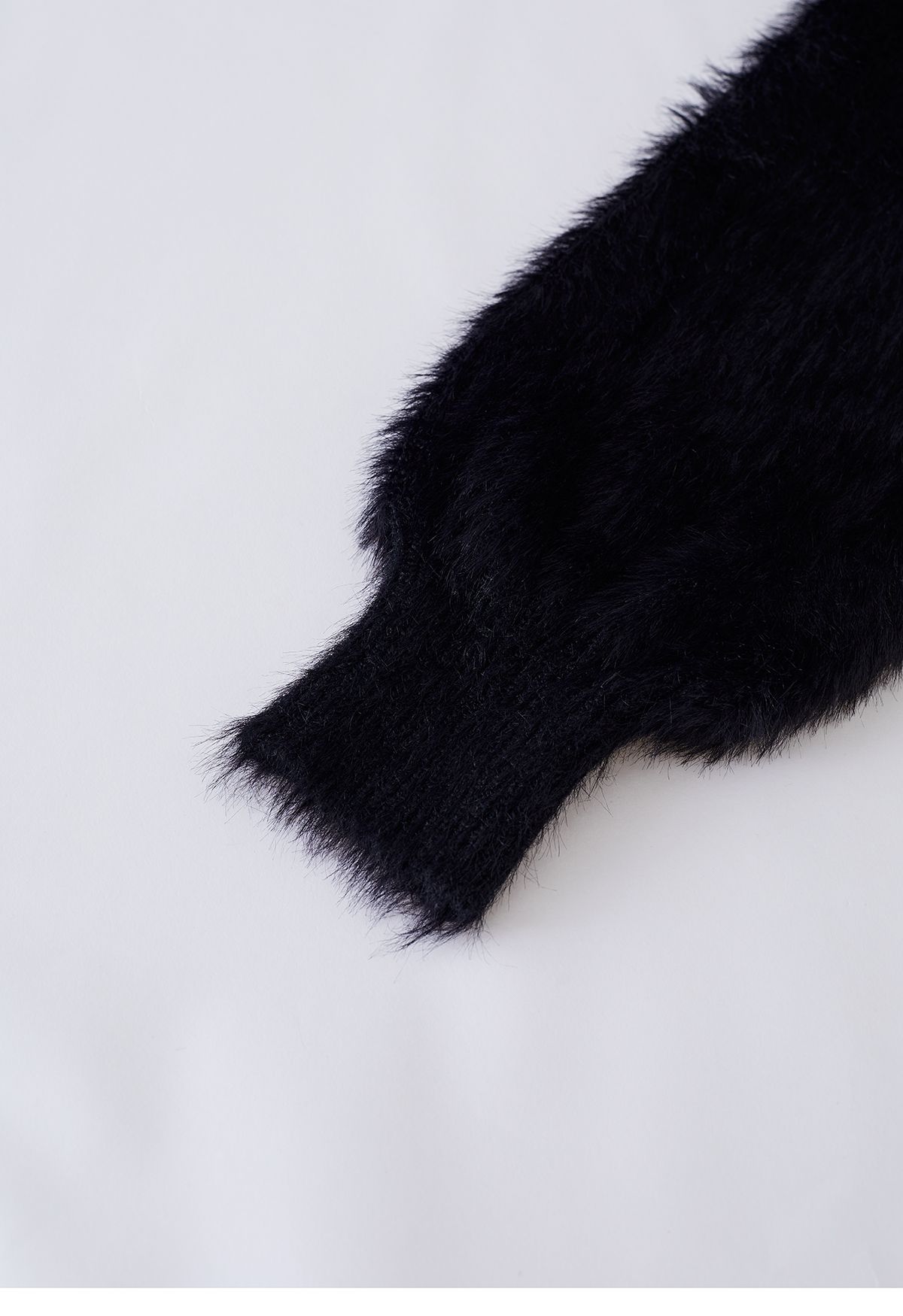 Bowknot Brooch Fuzzy Knit Cardigan in Black