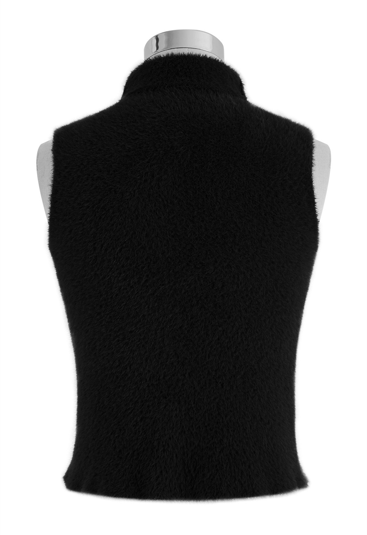 High Neck Fuzzy Knit Tank Top in Black