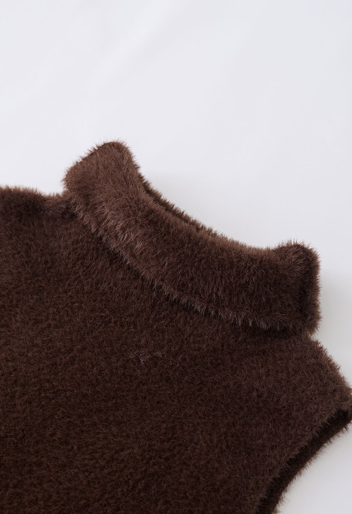 High Neck Fuzzy Knit Tank Top in Brown