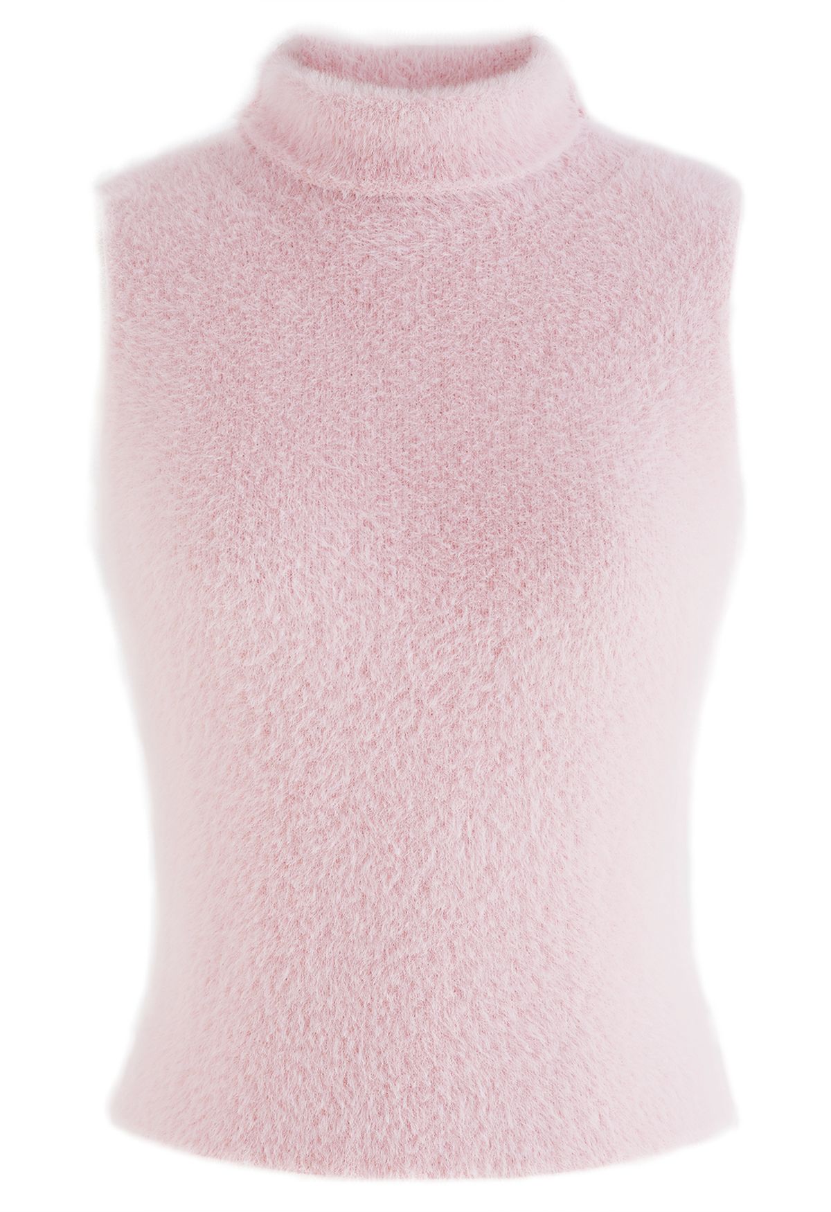 High Neck Fuzzy Knit Tank Top in Pink