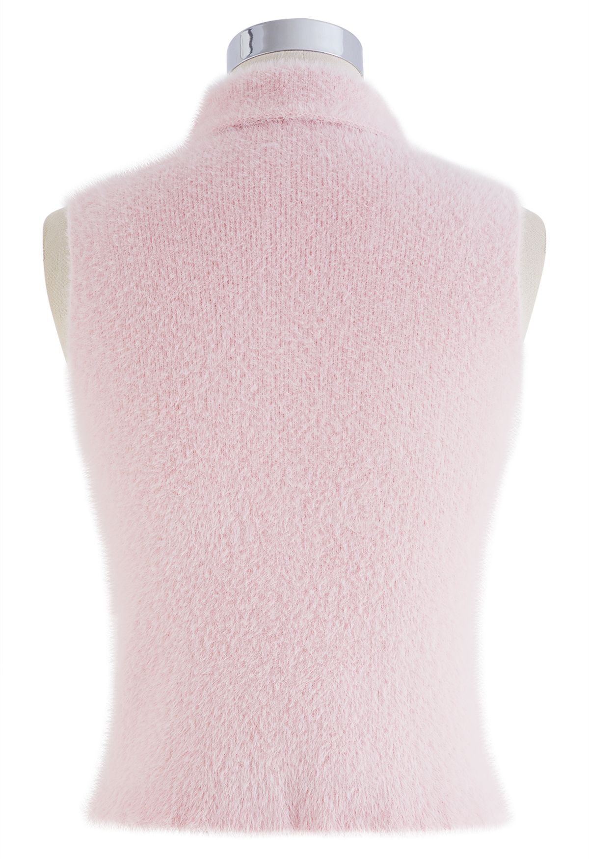 High Neck Fuzzy Knit Tank Top in Pink