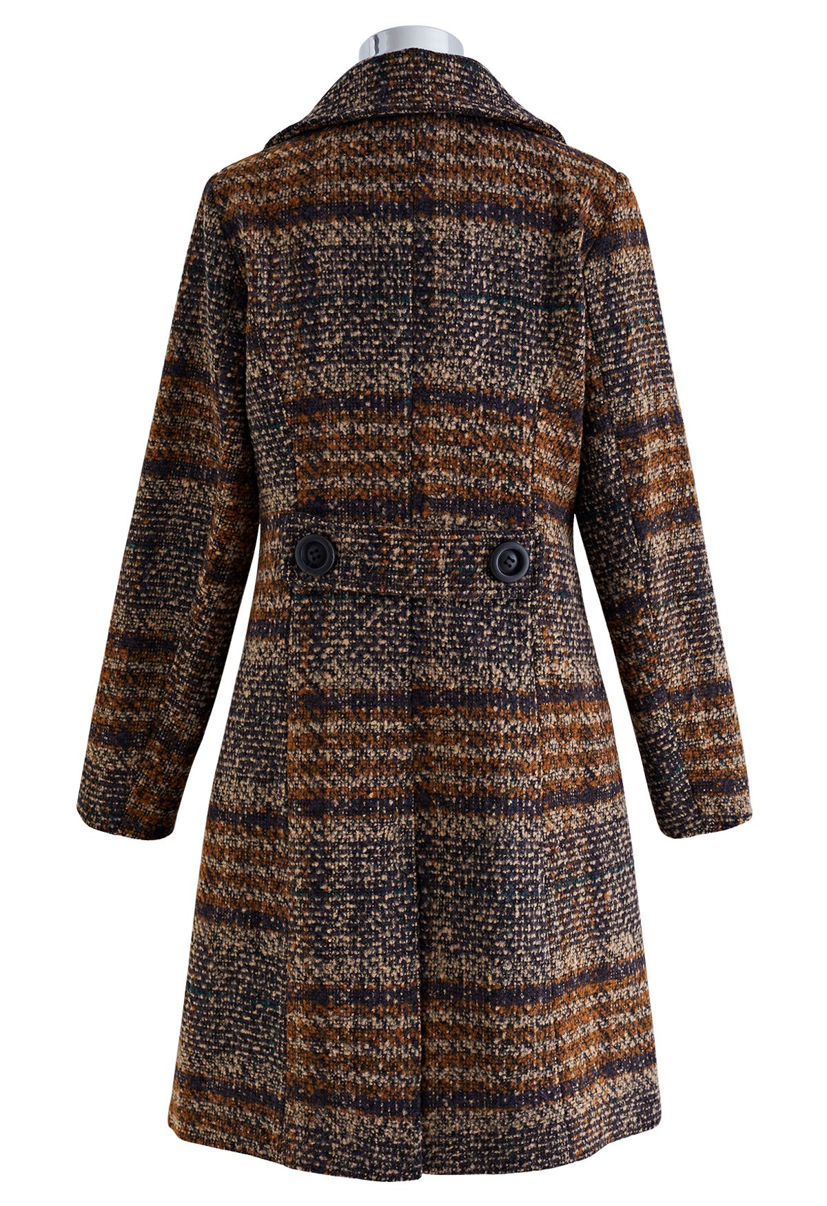Retro Plaid Double-Breasted Wool-Blend Coat in Brown