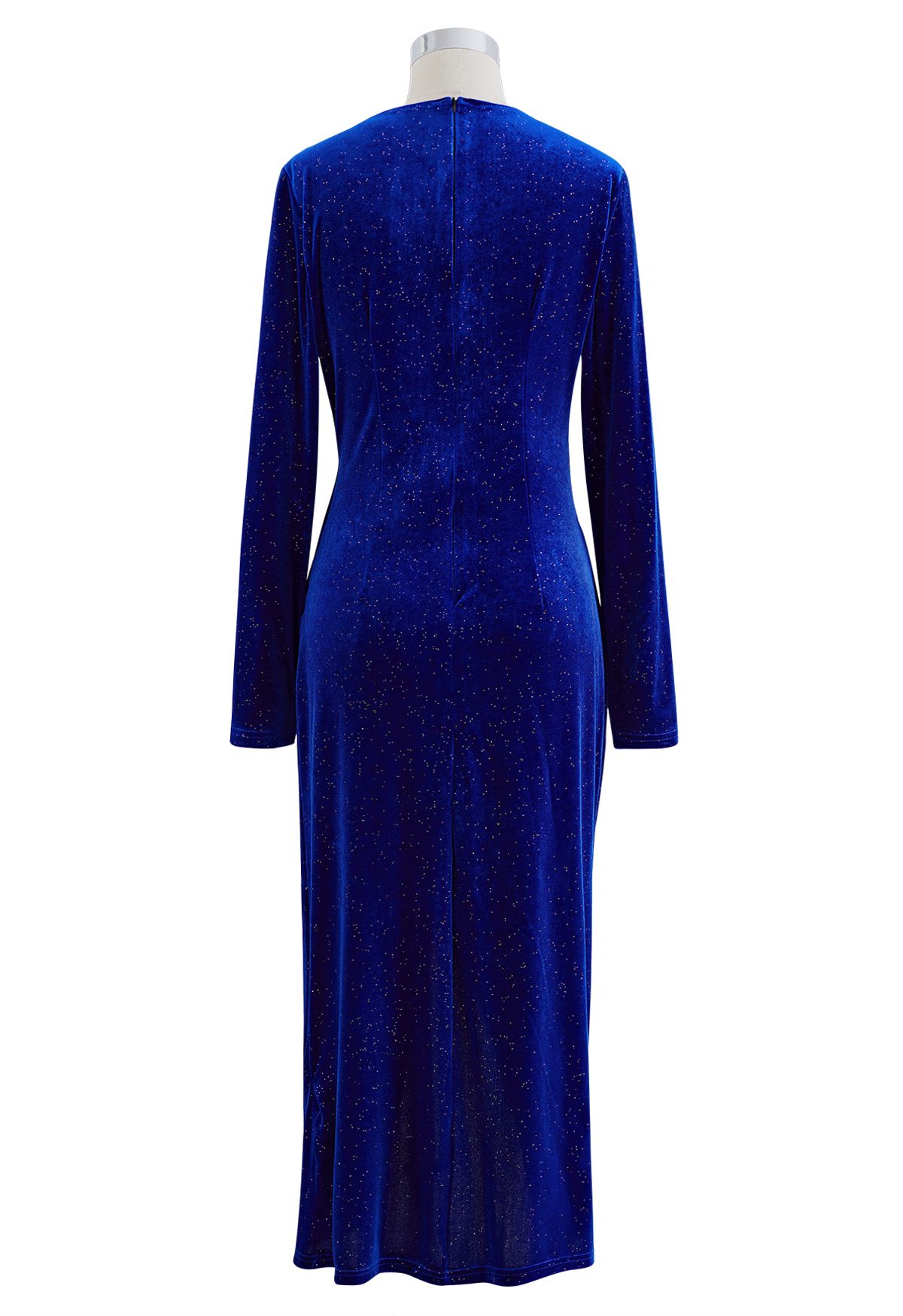 Glittery Velvet Wrap Midi Dress in Blue
