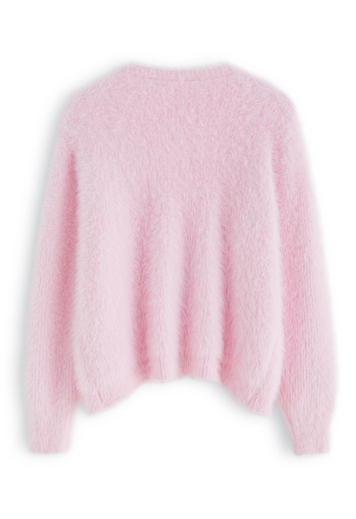Fluffy V-Neck Sequins Buttoned Crop Cardigan in Pink