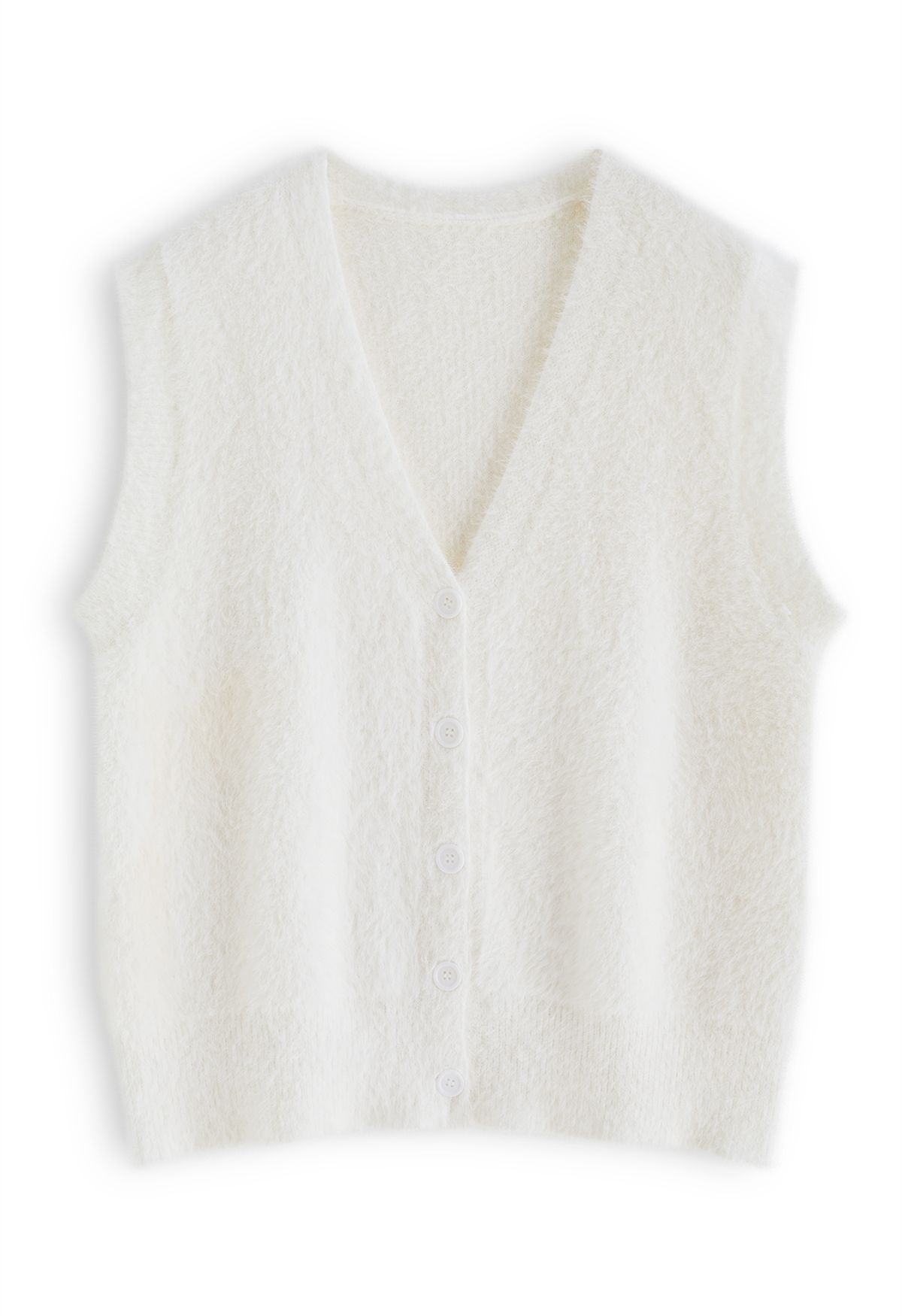 Fuzzy Soft Touch Button Down Vest in White