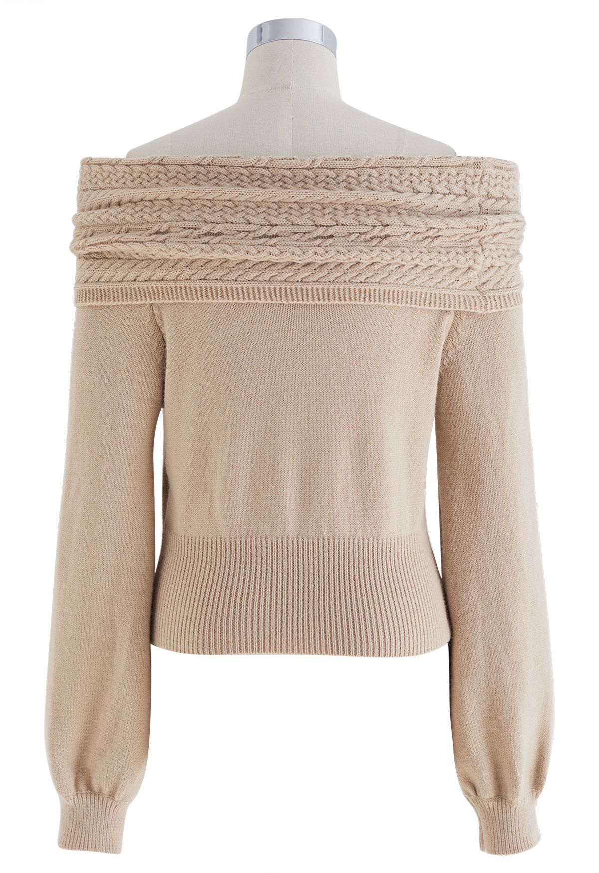 Braided Flap Off-Shoulder Knit Top in Linen