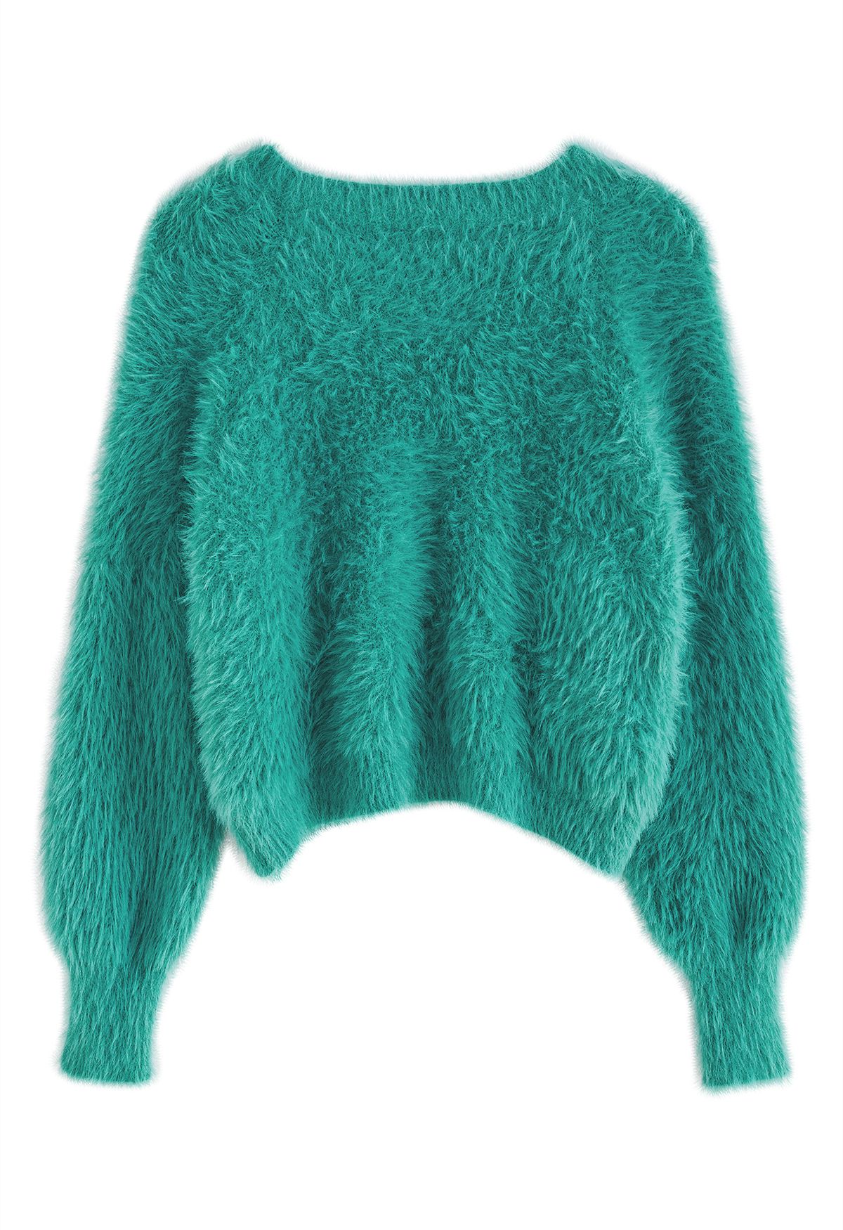 Fuzzy Cami Top and Pearly Buttoned Cardigan Set in Turquoise
