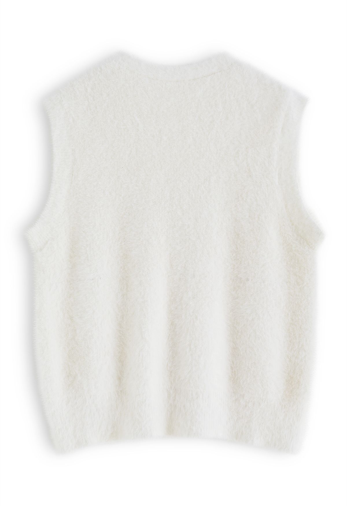 Fuzzy Soft Touch Button Down Vest in White