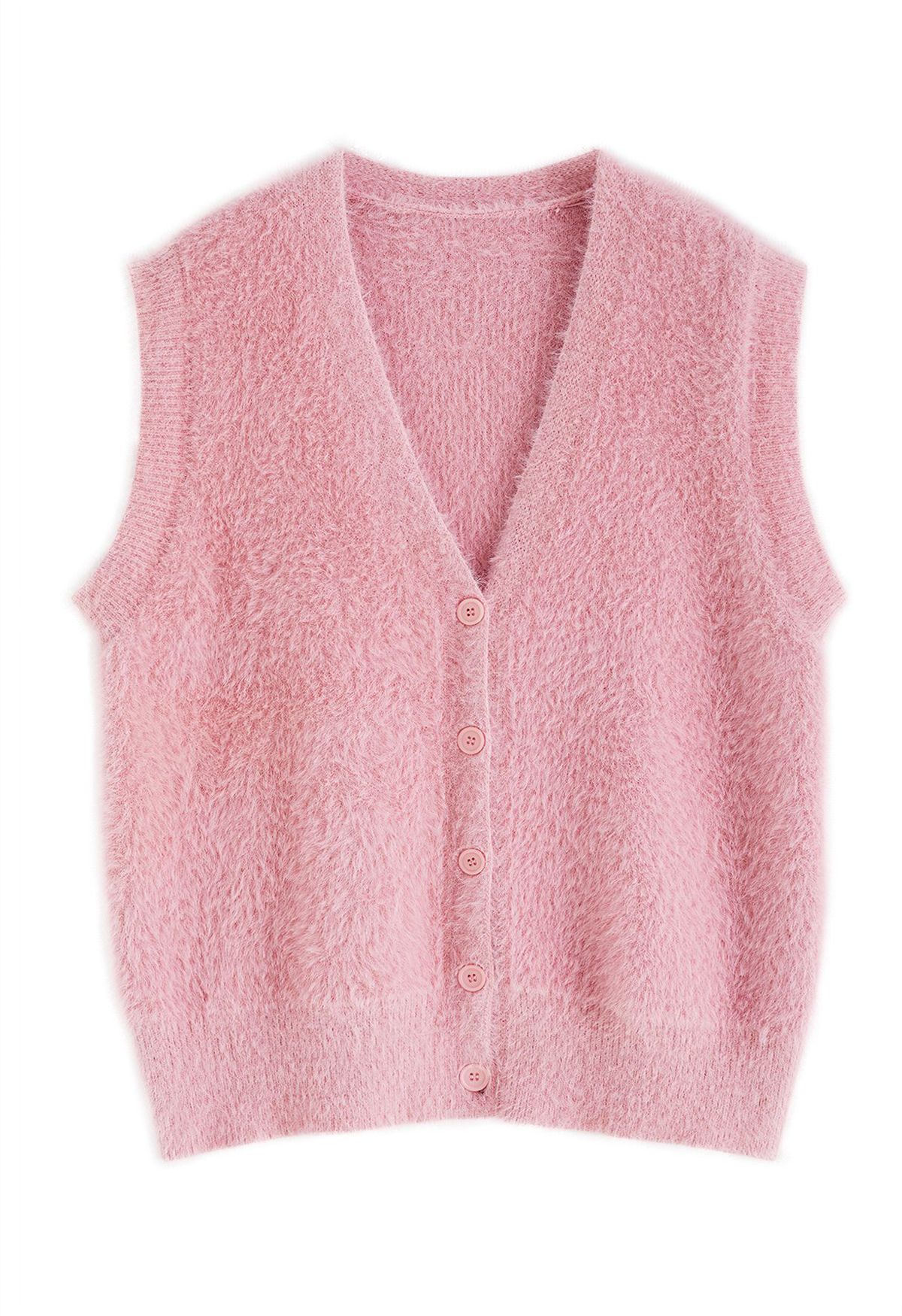 Fuzzy Soft Touch Button Down Vest in Pink