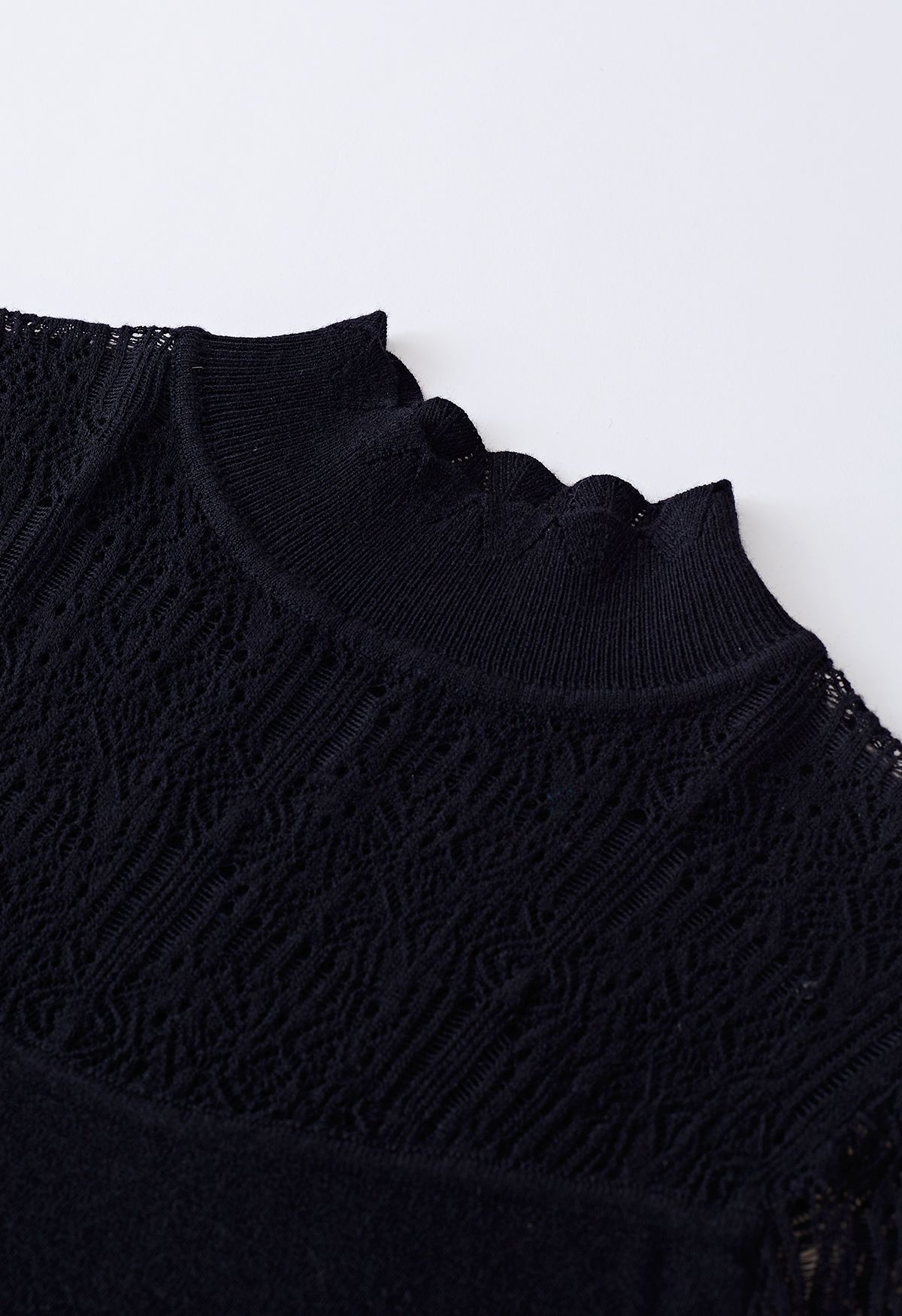 Mock Neck Pointelle Knit Top in Black
