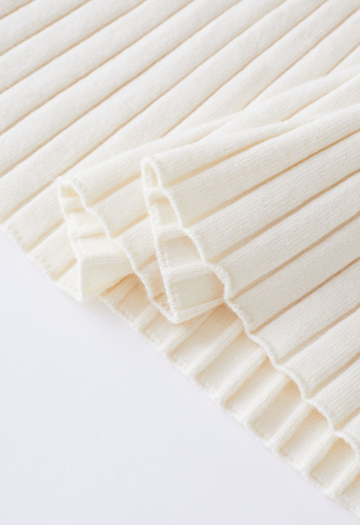 Ribbed Texture Frilling Midi Dress in Cream