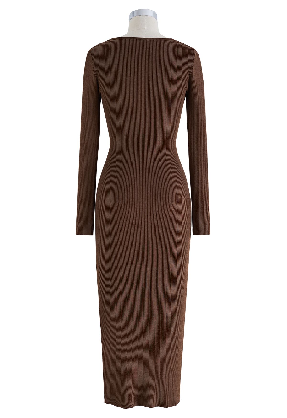 Front Cutout Split Hem Knit Dress in Brown