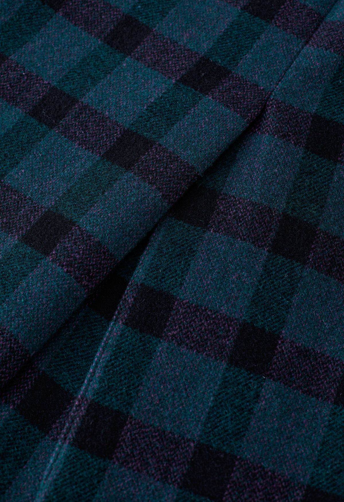 Plaid Peaked Lapel Wool-Blend Longline Coat in Dark Green