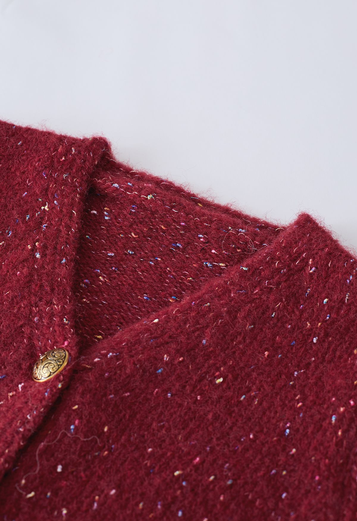 Golden Button Down Confetti Knit Cardigan in Red