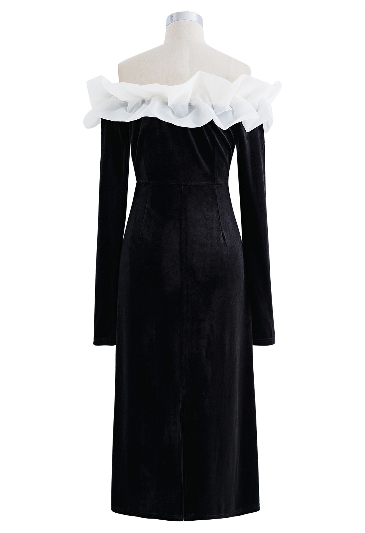 Ruffle Organza Off-Shoulder Velvet Midi Dress