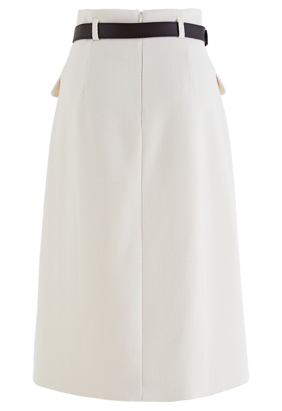 Vintage Button Flap Pocket Midi Skirt in White