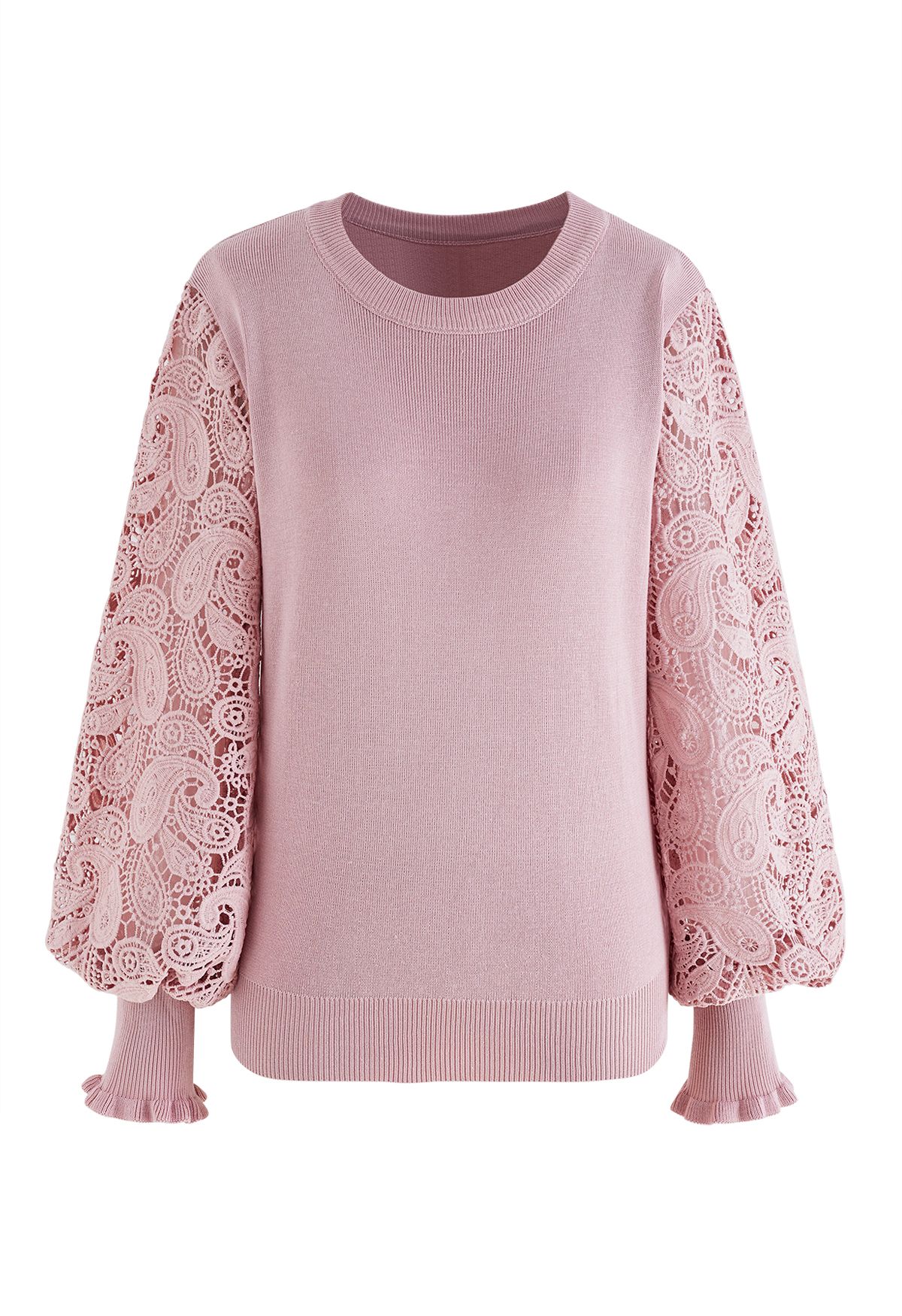 Paisley Crochet Sleeve Knit Top in Pink