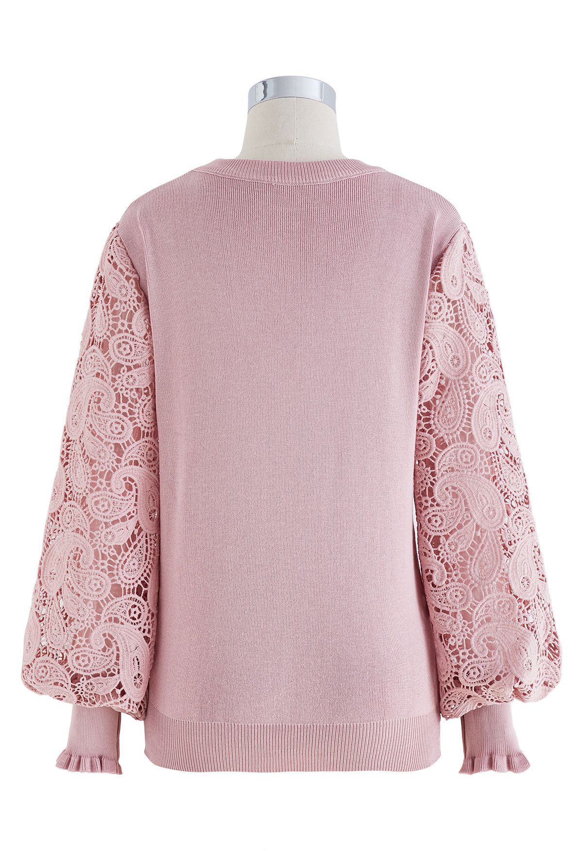 Paisley Crochet Sleeve Knit Top in Pink