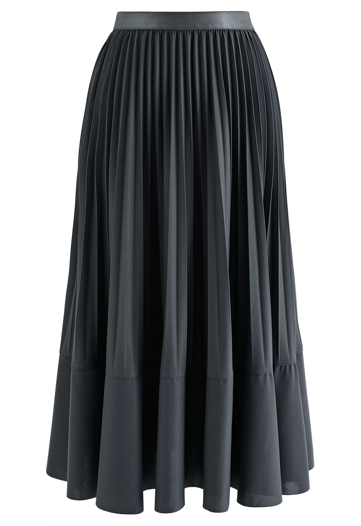 Seam Detailing Pleated Midi Skirt in Grey