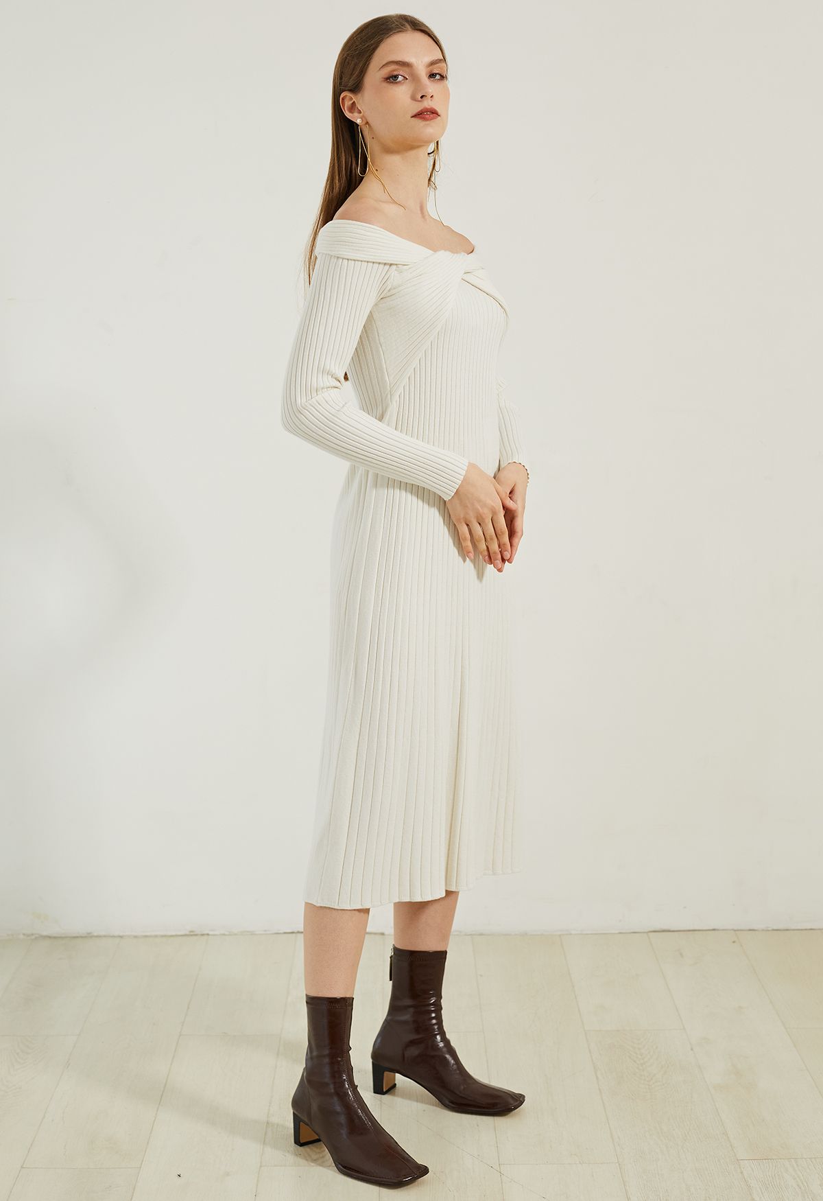 Off the shoulder Ribbed Knit Dressレディース